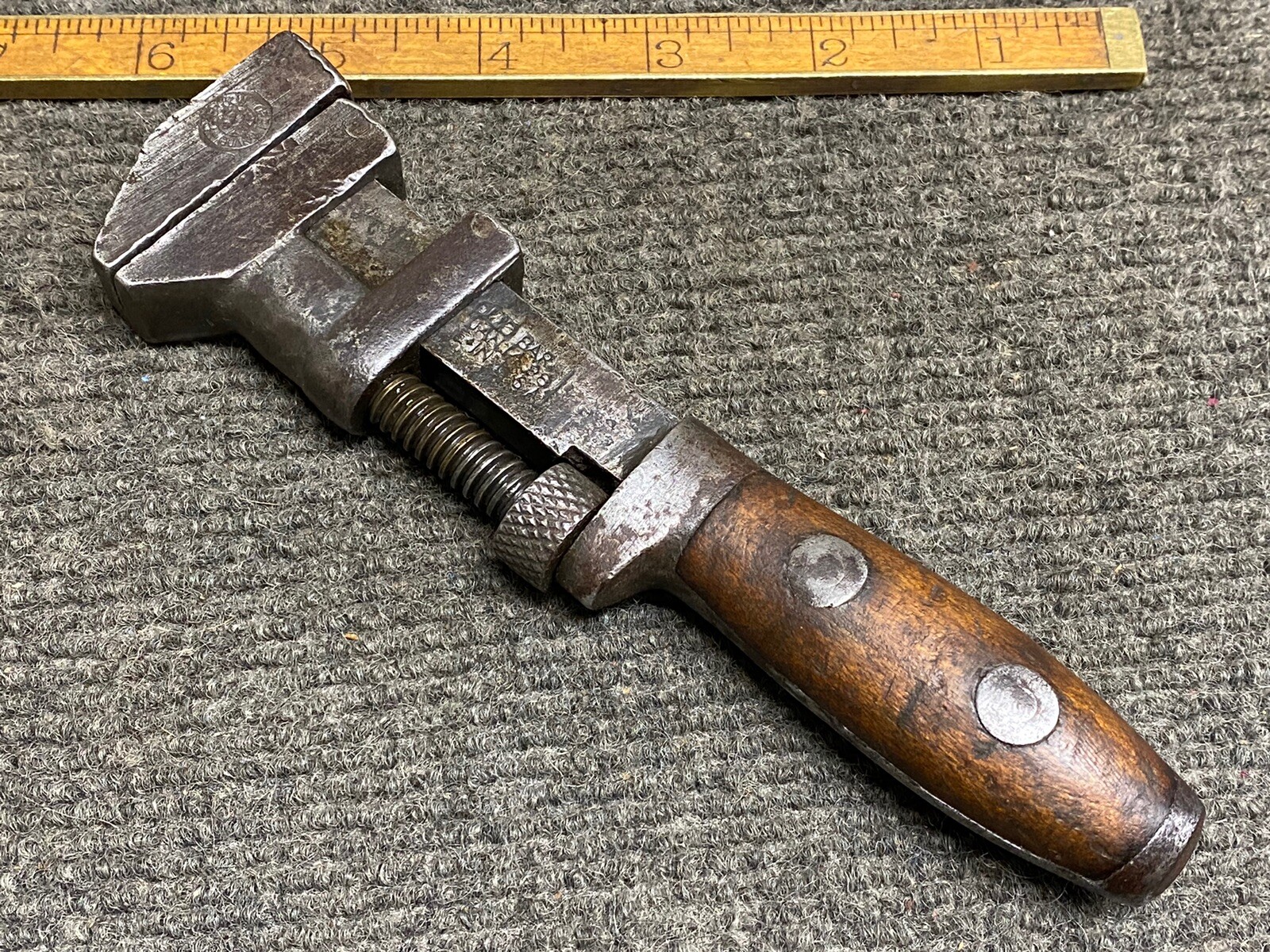 Antique P S & W 6-1/2” Perfect Handle Solid Bar Adjustable Wrench Pat Jan 1886