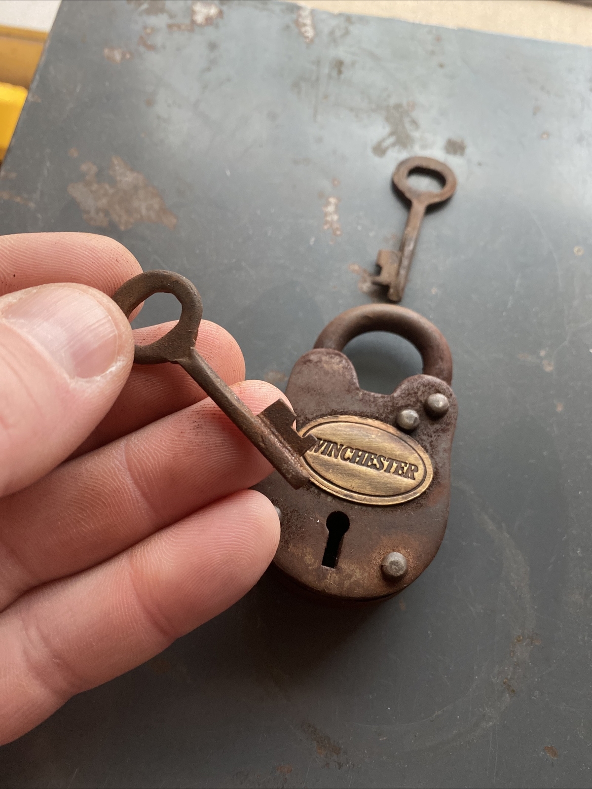 Winchester Rifles Padlock Gunsmith Blacksmith Key Patina Cowboy Collector GIFT