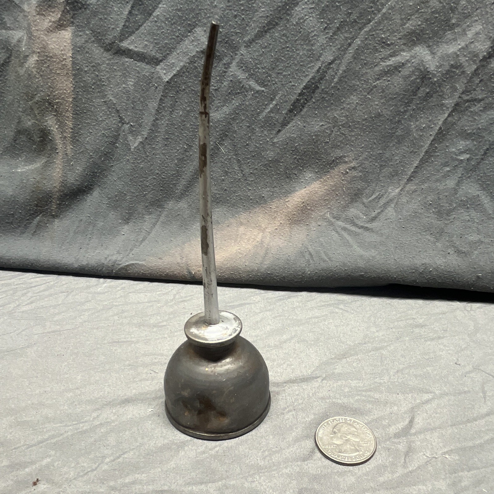 Vintage 60s Small Metal Oil Can Oiler with Long Spout Applicator Cap, Round Base