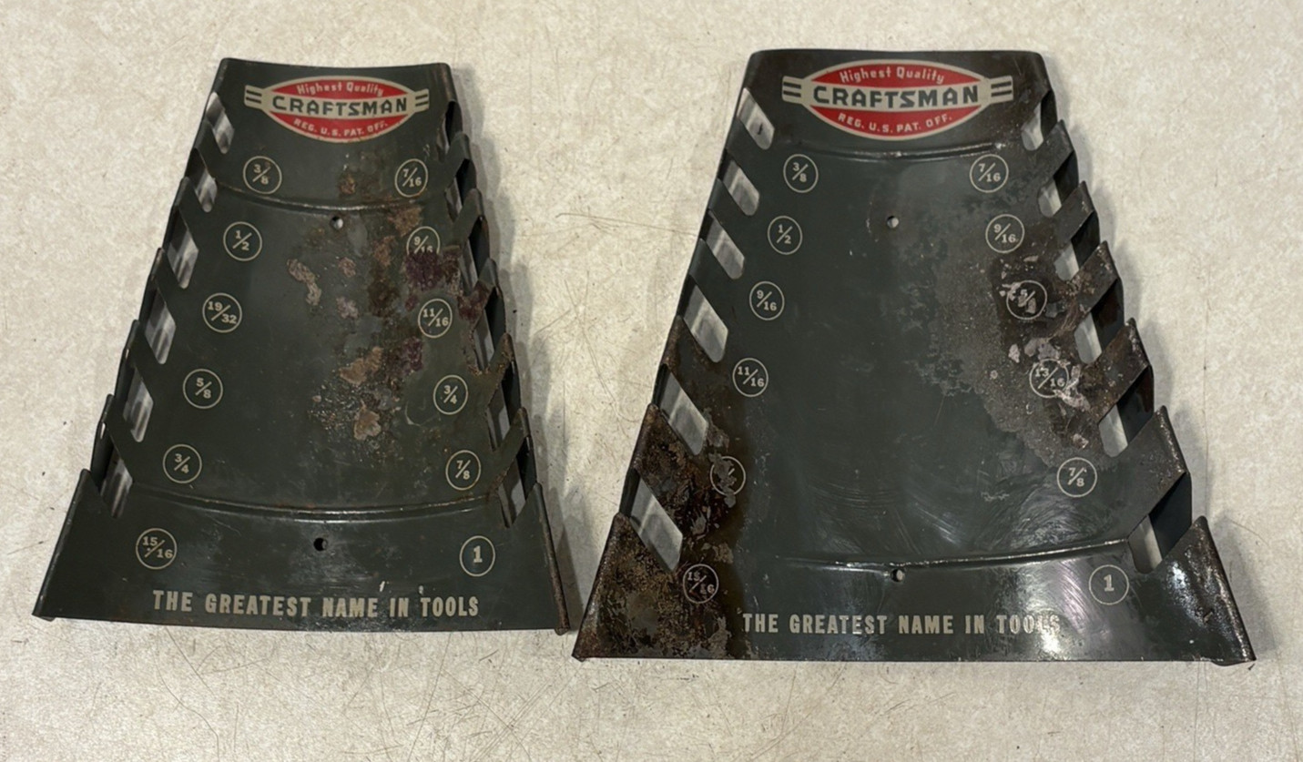 Vintage CRAFTSMAN Metal Wrench Rack, Lot Of 2. 1 Open End & 1 Box End