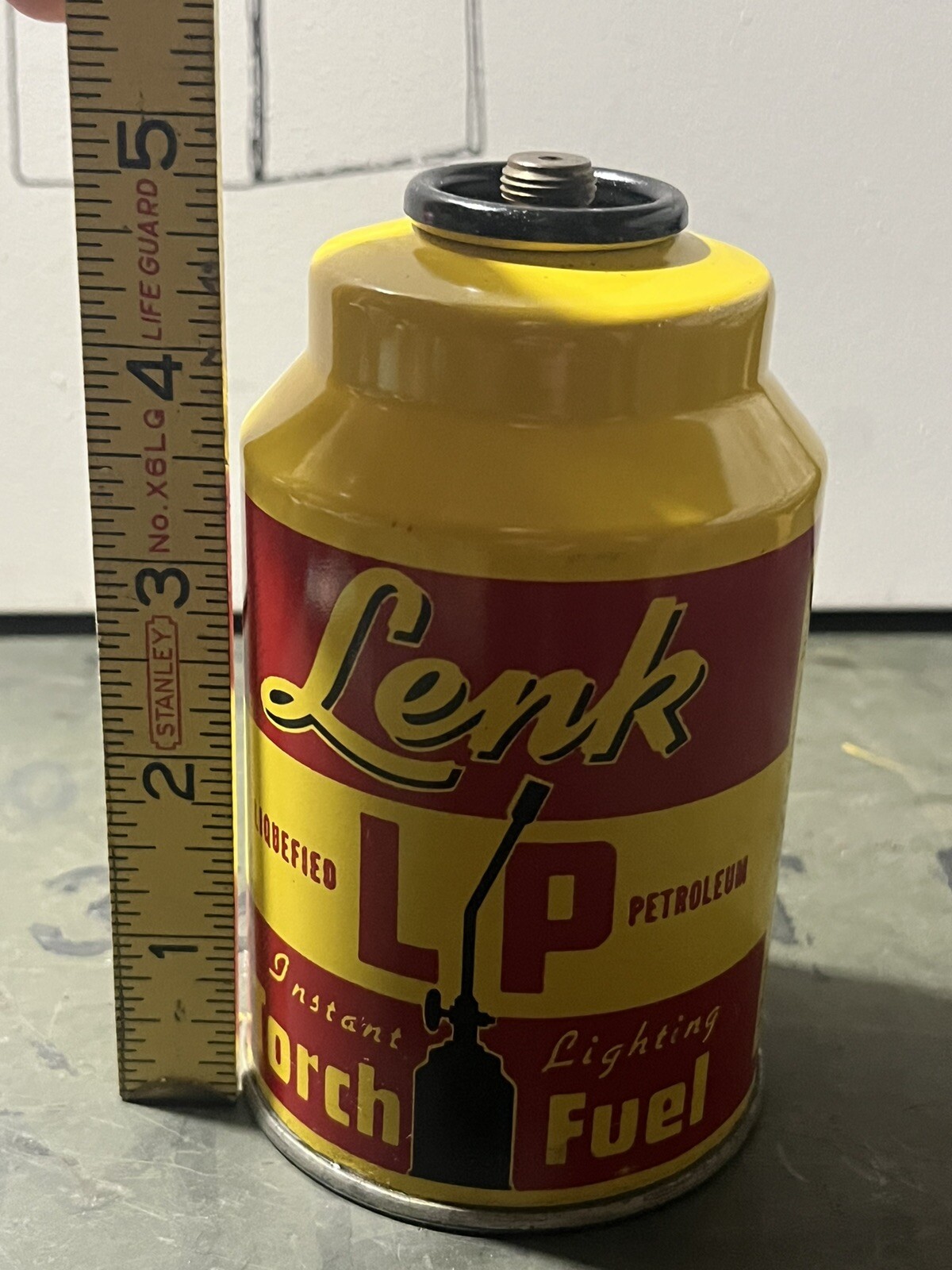 Vintage 1950s Lenk Liquid Petroleum Blow torch Fuel Can Near Mint Advertising