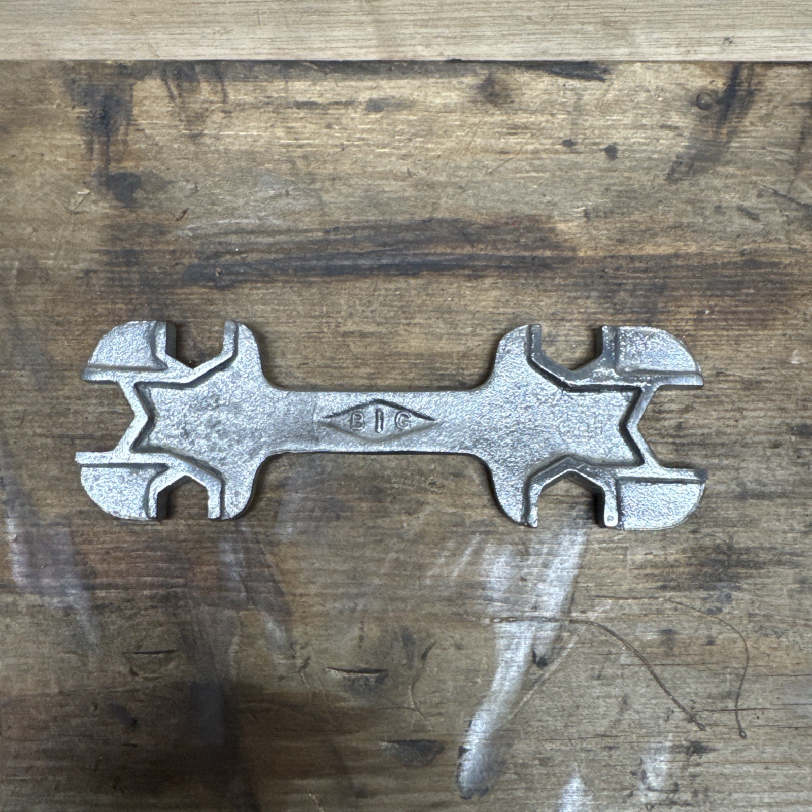 Vintage B. I. G. imperial sizes bicycle type spanner, 6 1/4″ long.