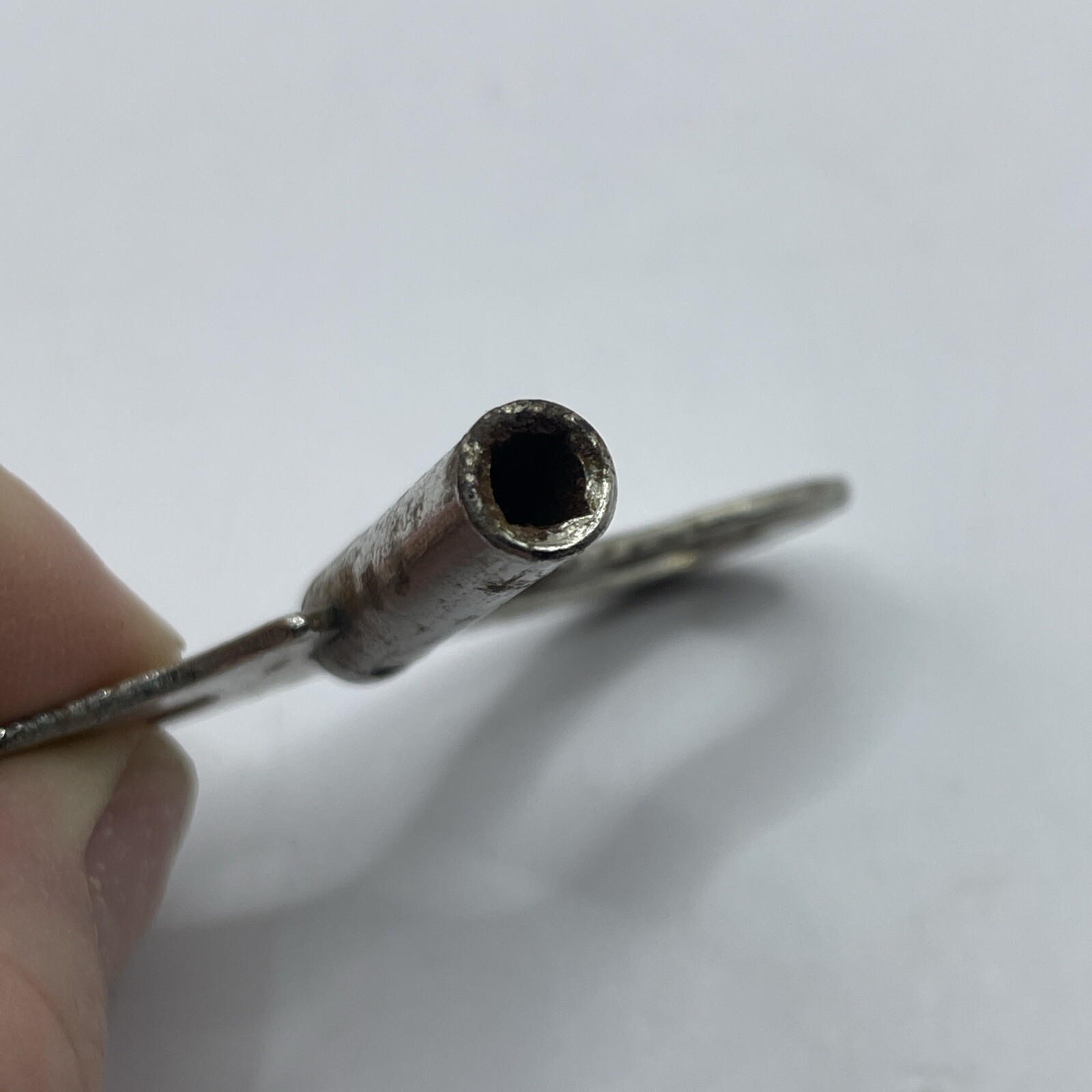 Vintage Clock Winding Key Silver Chrome Color Aged Rust Areas