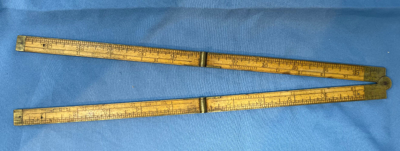 Antique Stevens Co 24″ Wood & Brass Folding Ruler
