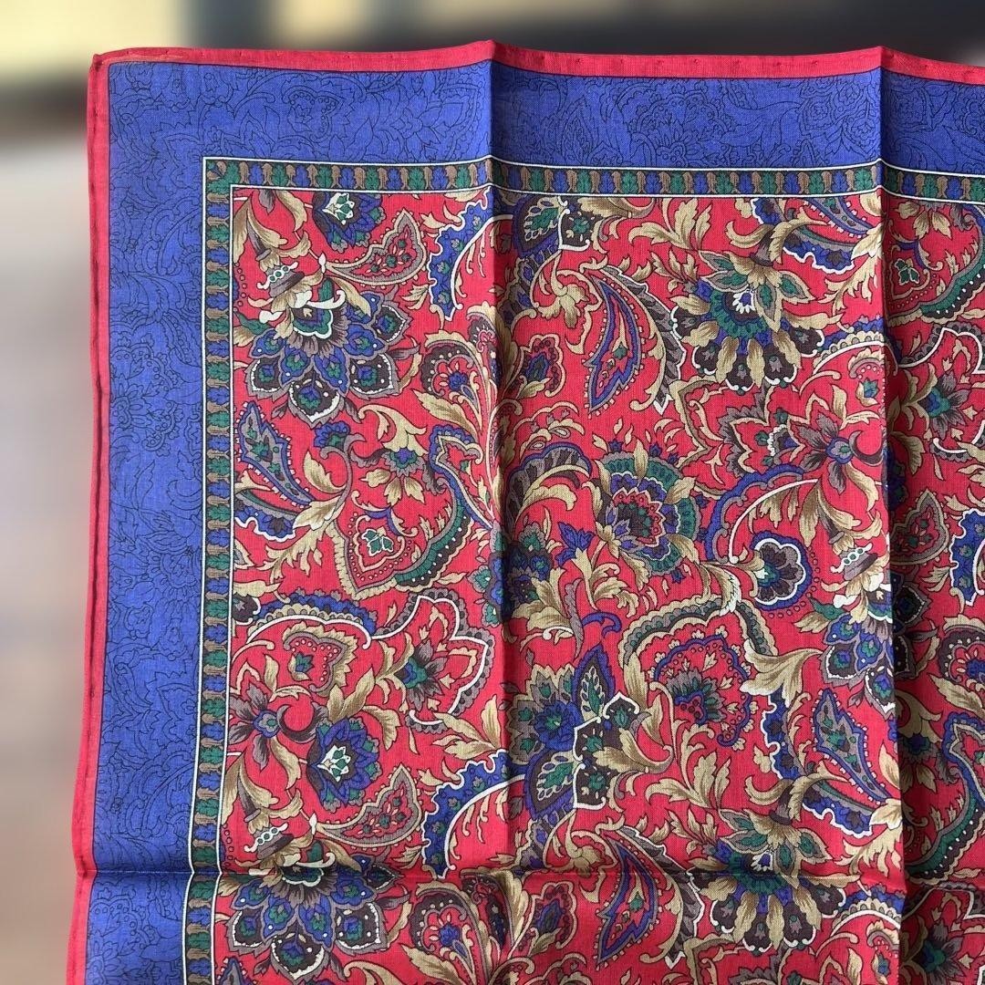 Yves Saint Laurent Scarf Handkerchief 47cm Cotton Paisley Red Blue Used