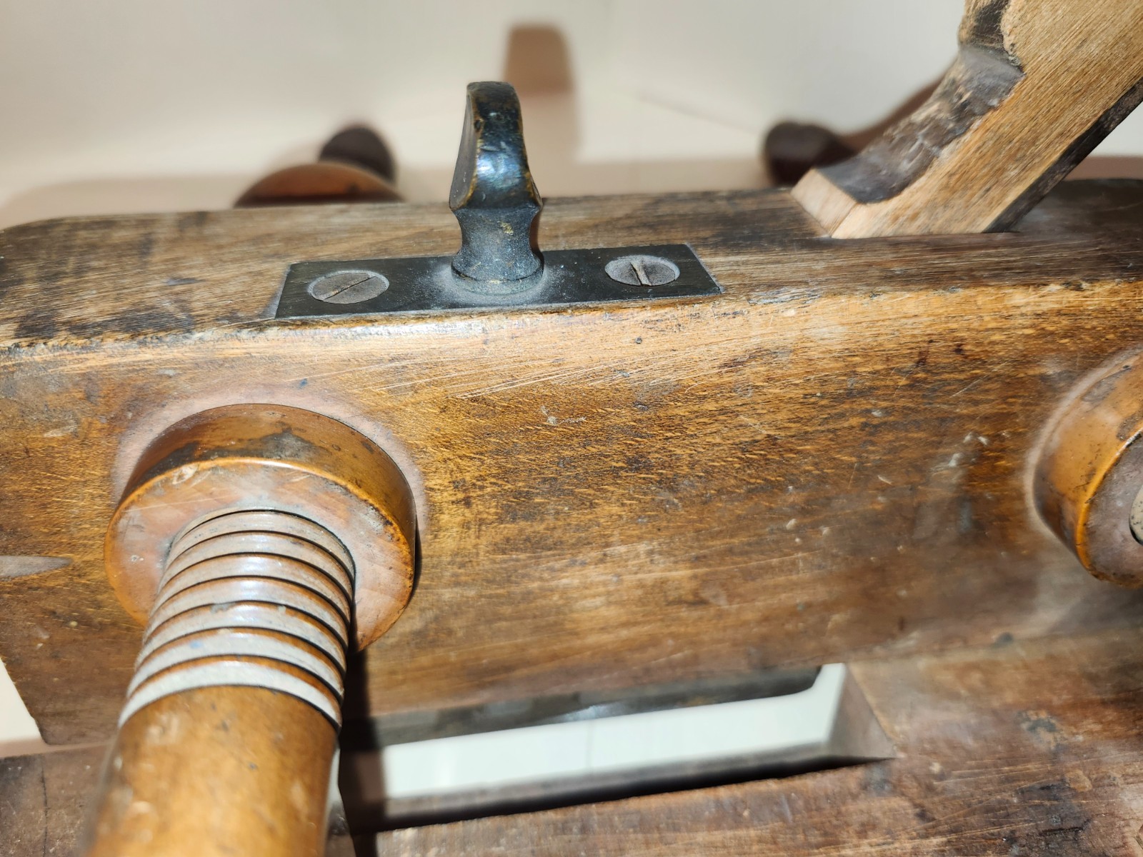 Antique HALL.CASE & CO, COLUMBUS Wooden Screw-Arm Plane with Brass Depth Stop