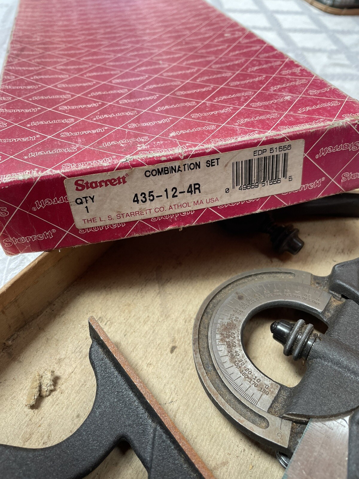 Starrett No. 435-12-4R combination square set, center, protractor, scale – U.S.A