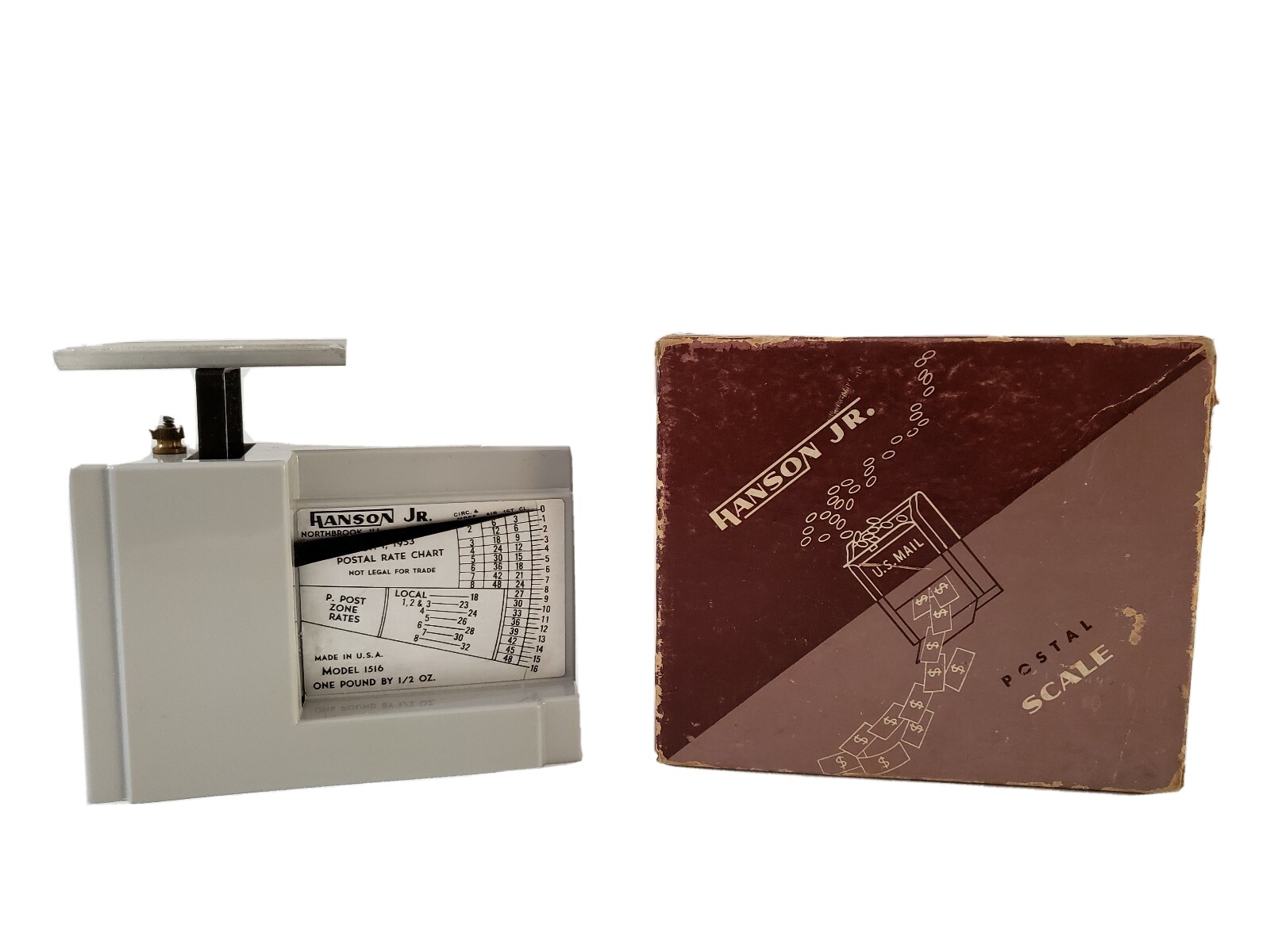 Vintage Hanson Jr Postal Scale Model 1516 One pound by 1/2 Oz 1950s EUC w/Box