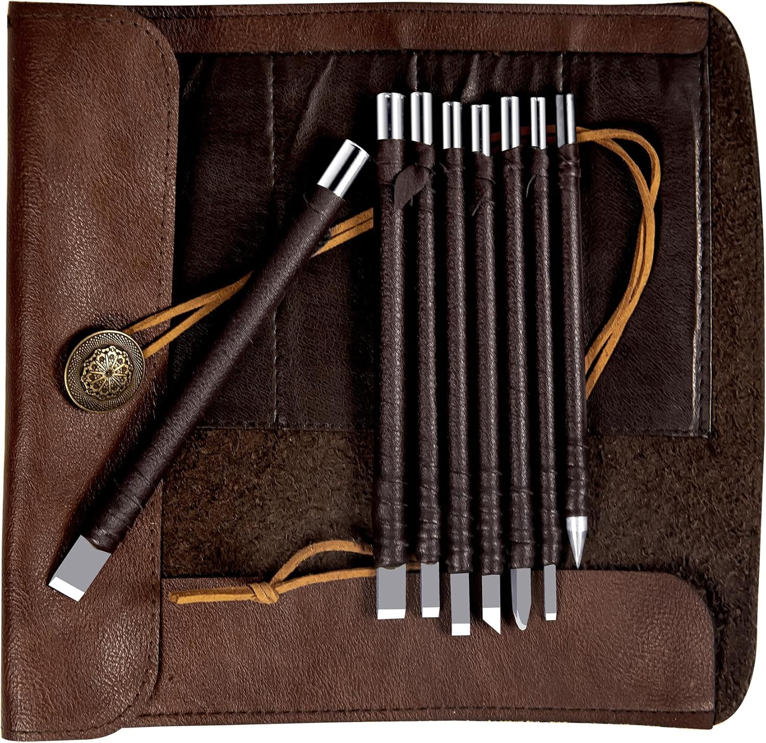 8 Pcs Tungsten Steel Chisel Metal Engraving Tools Chisel Set with Leather S…
