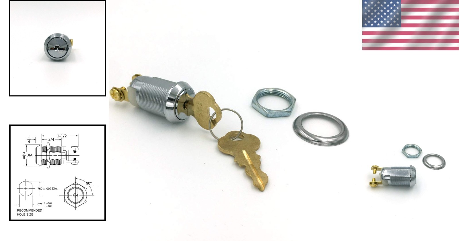 On-Off 2252 Key Switch Maintained Screw Terminal Lock 24V 5A Chrome