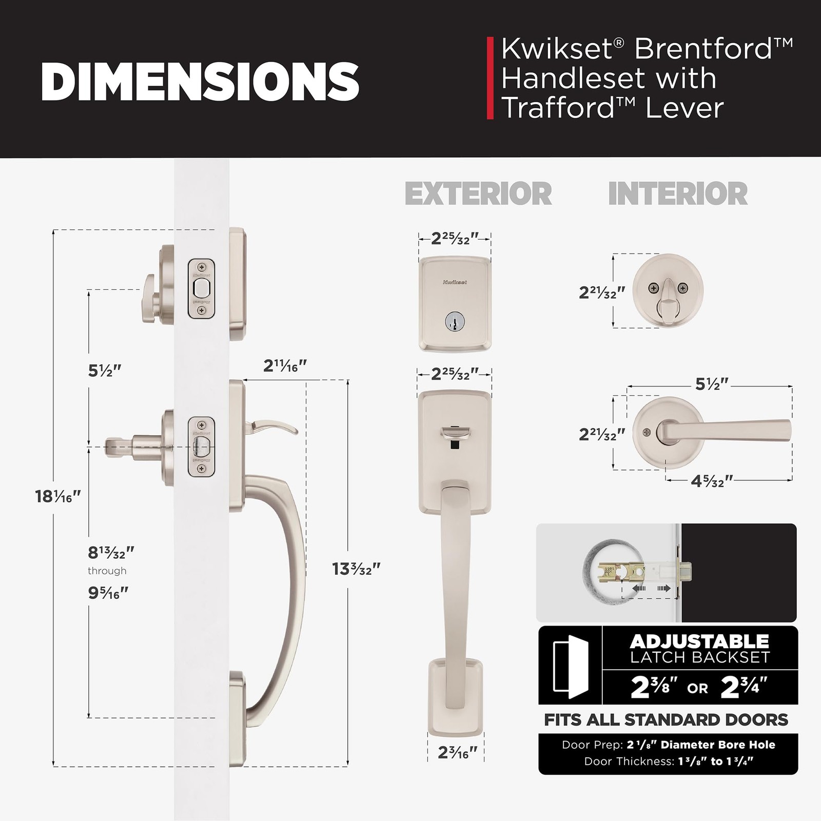 Kwikset Brentford Front Door Lock Handle and Deadbolt Set, Entry Satin Nickel