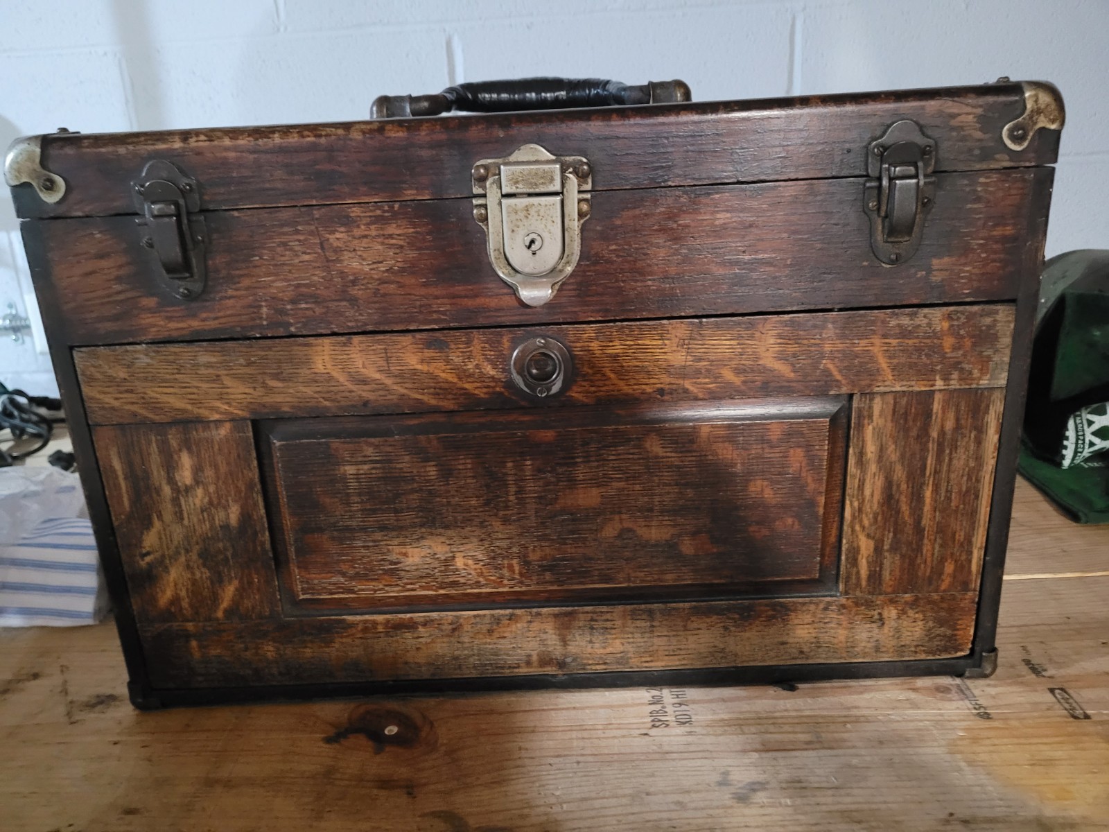 Vintage Union Tool Chest Co. 7 Drawer Wood Machinist Chest, Wooden Toolbox w/key