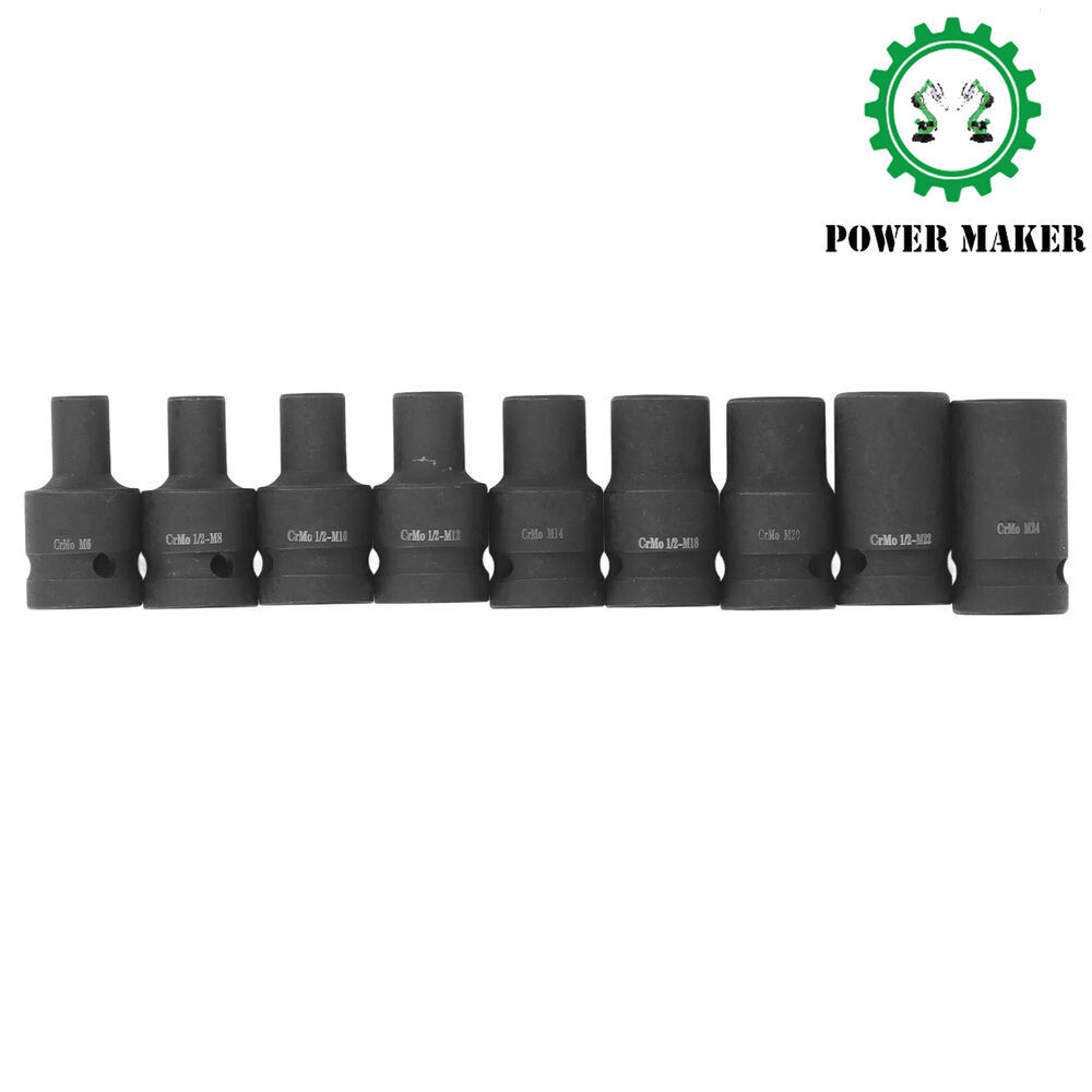 9 Pieces M6-M24 Tap Sockets Cr Molybdenum Steel 1/2 Inch Drive Tap Socket Set