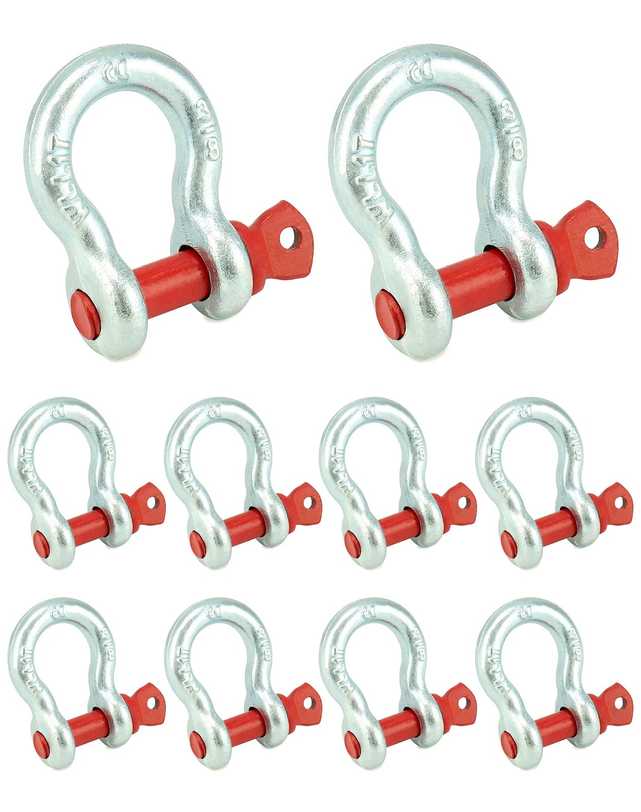 QWORK 3/8″ Galvanized Screw Pin Anchor Shackles, 10 Pack D-Ring 10 Pcs, Red