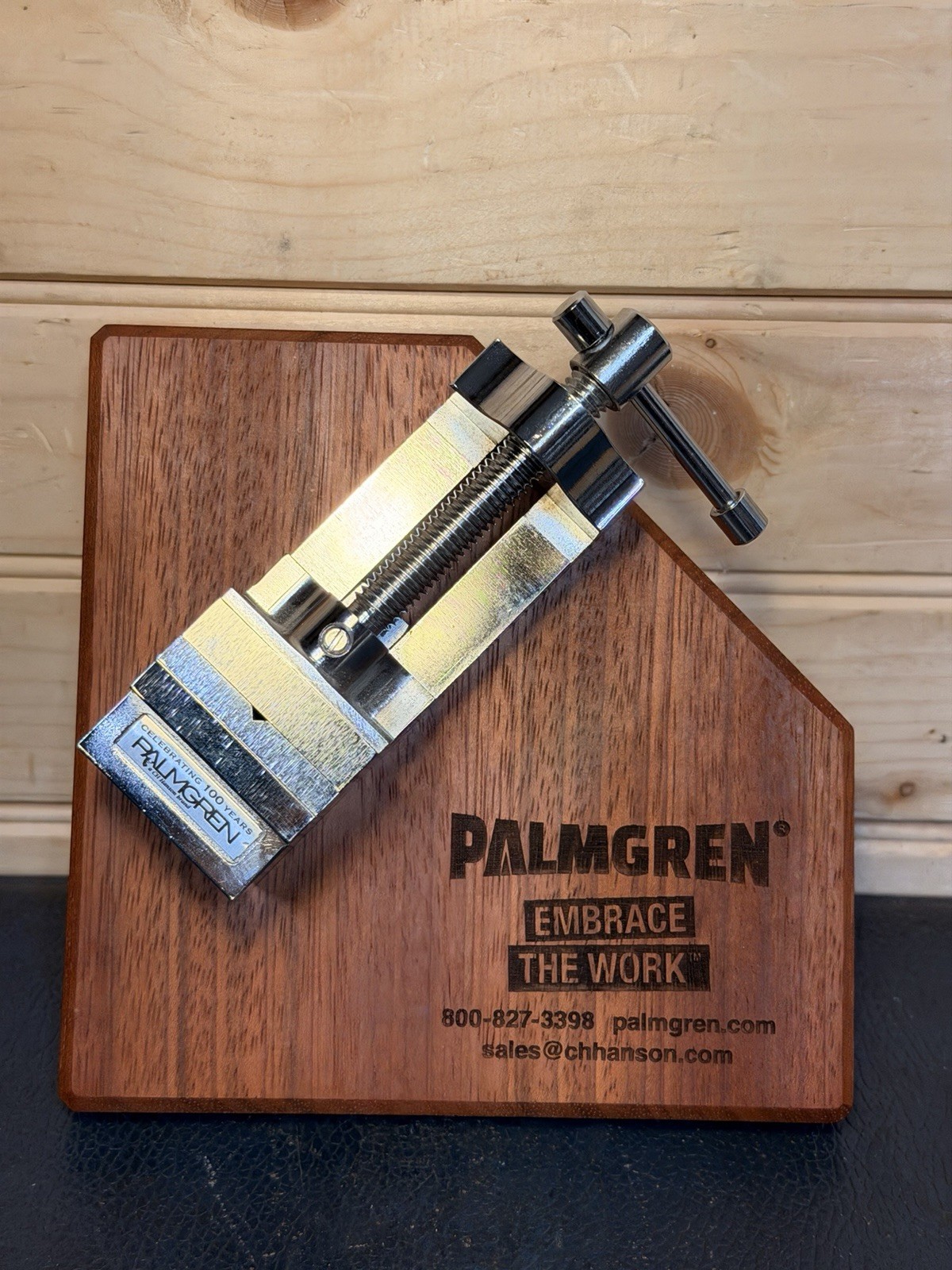 Vintage Palmgren Vise Advertising Display 100th Anniversary Chrome Card Holder