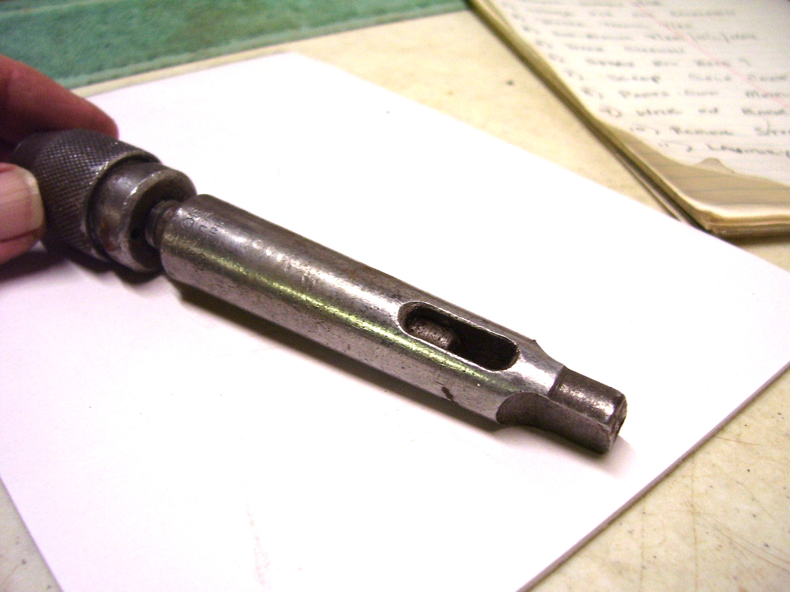 Vtg Millers Falls small drill brace chuck USA, on Union Twist Morse taper shaft