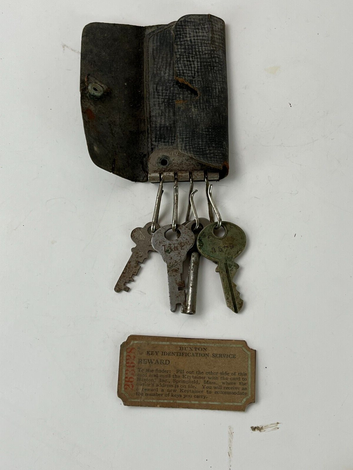 Vintage Buxton Keytainer Corbin Hartmann Key Black Cowhide Reward Card Glove Box