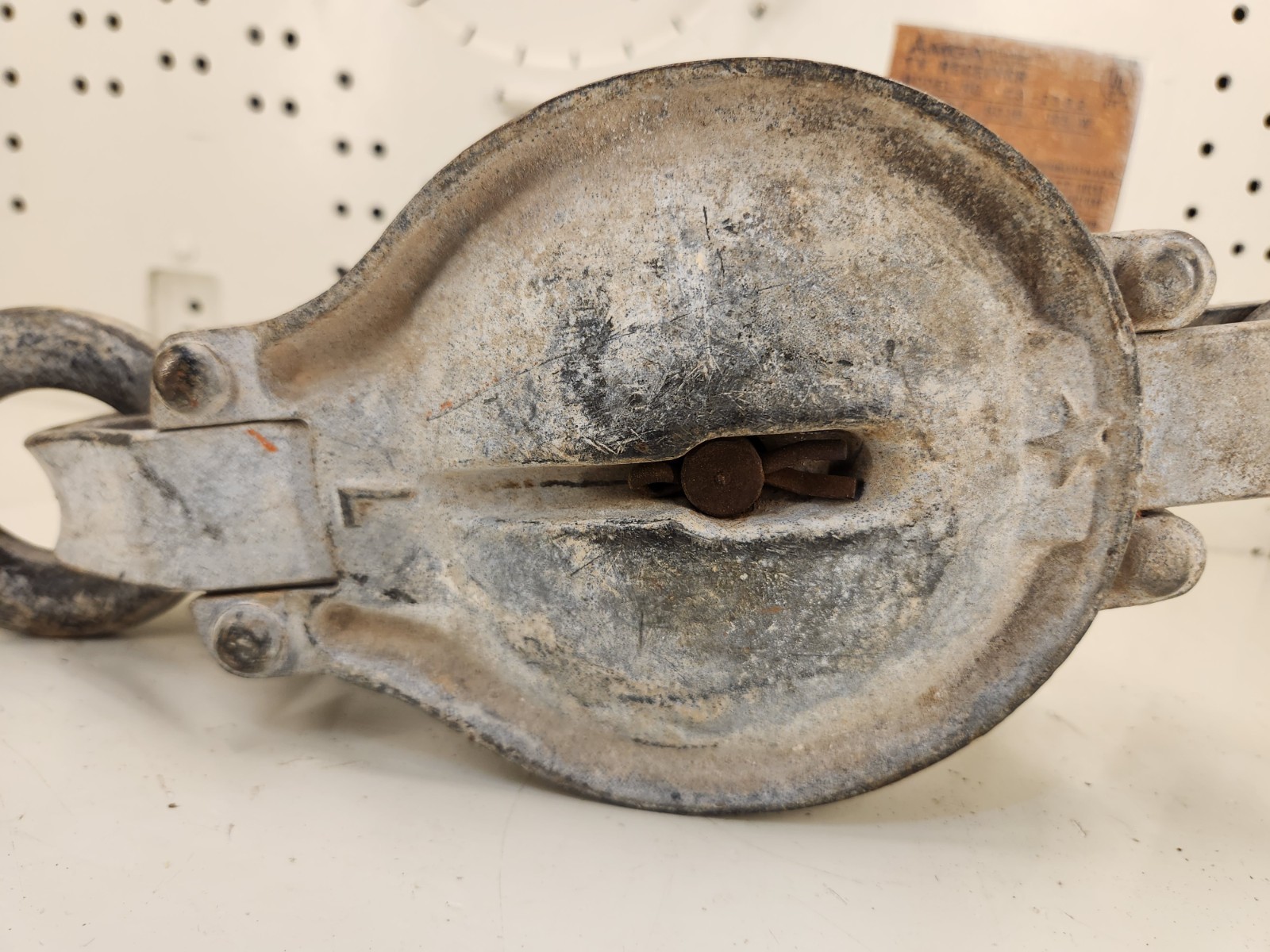 Vintage Boston Lockport Star Brand Cast Iron Double Sheave Pulley Block Hook