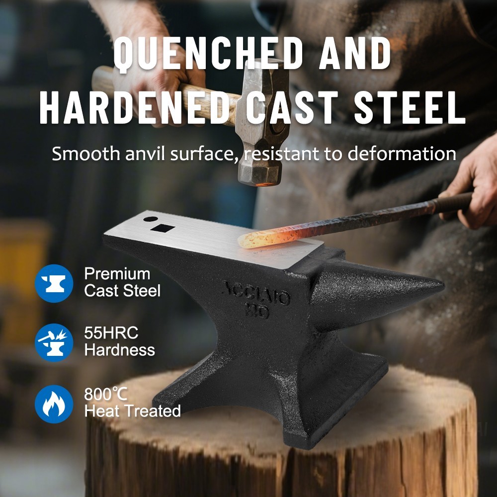 110Lbs Cast Steel Anvil, Rugged Round Horn, Stable Base for Shaping