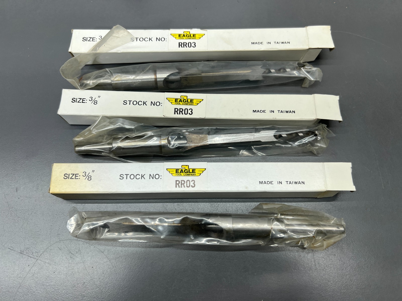 (K) VINTAGE NOS EAGLE TOOL CO. 3PC MORTISE BIT DRILL SET RR03 3/8″ – UNUSED
