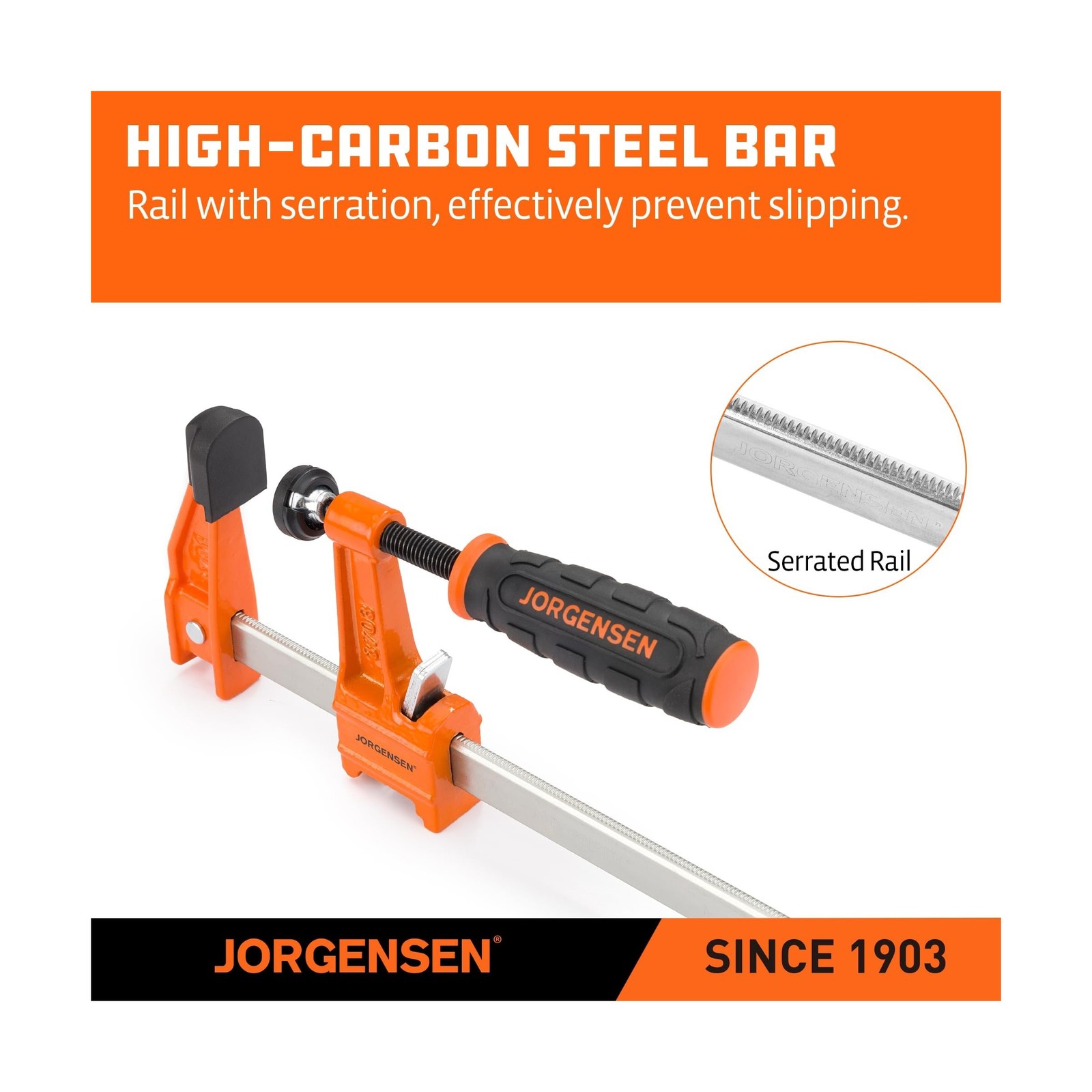 JORGENSEN 4-pack Steel Bar Clamps Set, 6 inch & 12 inch Medium Duty F-Clamp -…