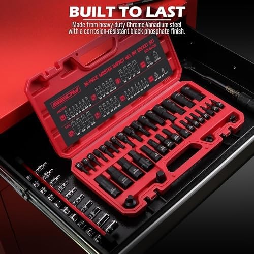 Hex Bit Impact Socket Set: 36-Piece with 4 Adapters, 1/4″ 3/8″ 1/2″ Drive Master