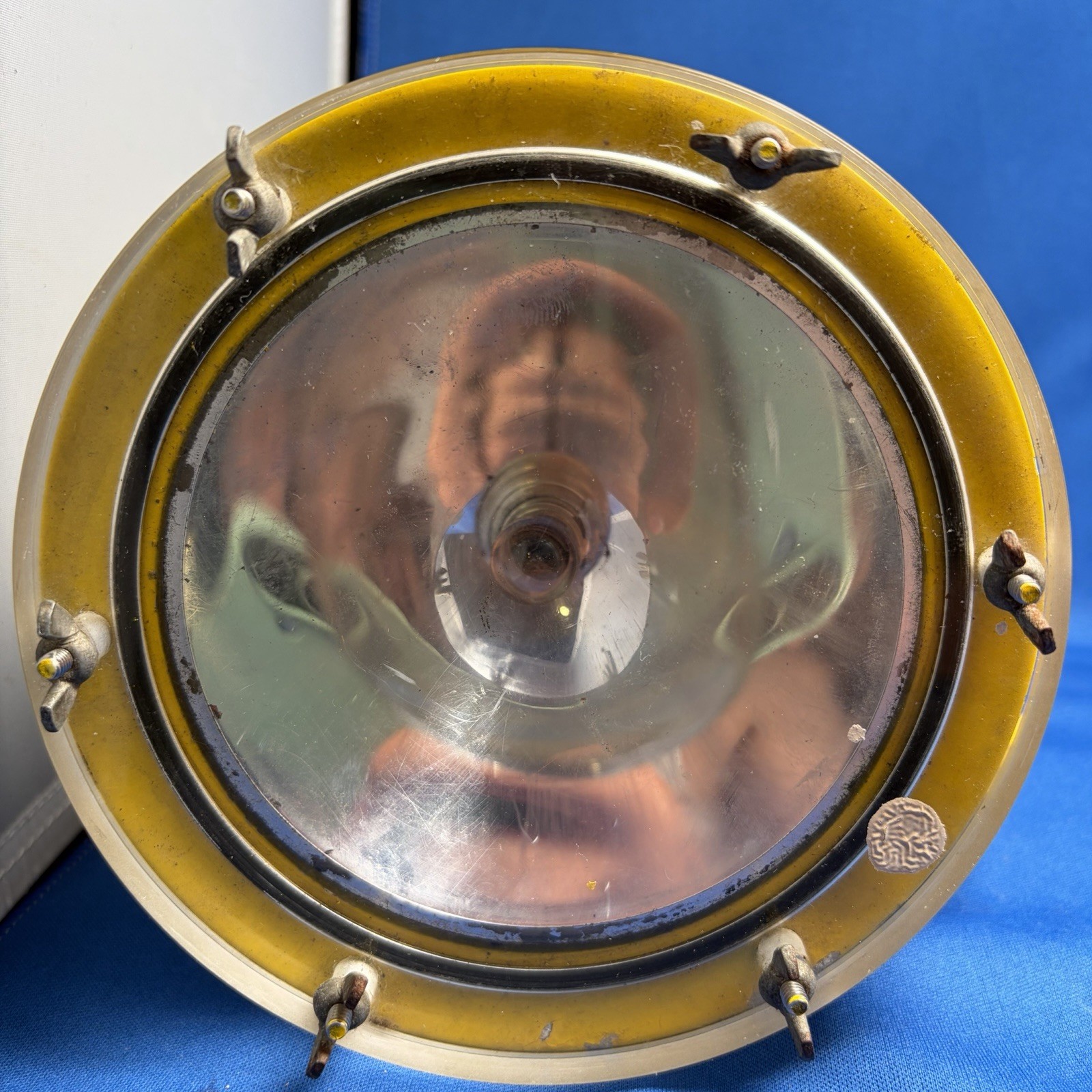 Vintage Yellow Industrial Handheld Spotlight/Flashlight w/ Handle Lens Reflector