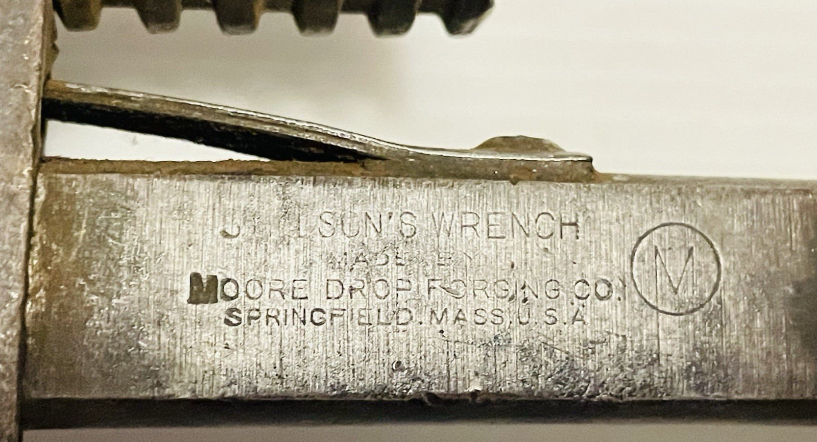 Stillson Pair of Used Vintage Hudson Forge/Moore Drop Forging 10″ Pipe Wrenches.