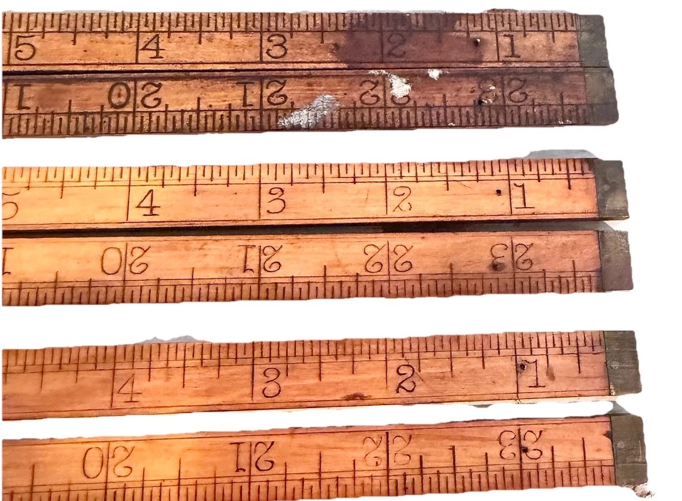 Lot of 3 Antique Upson Nut Co. No. 68 Boxwood Brass Folding Carpenter Rules