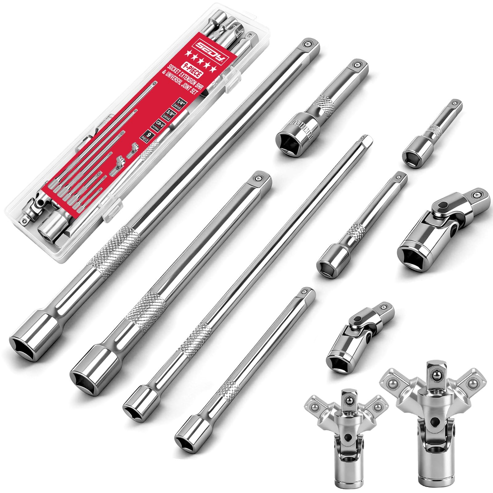 9 Piece Socket Extension Bar Set 1/4 & 3/8 Drive Ratchet Extensions 2 3 4 6 8 &