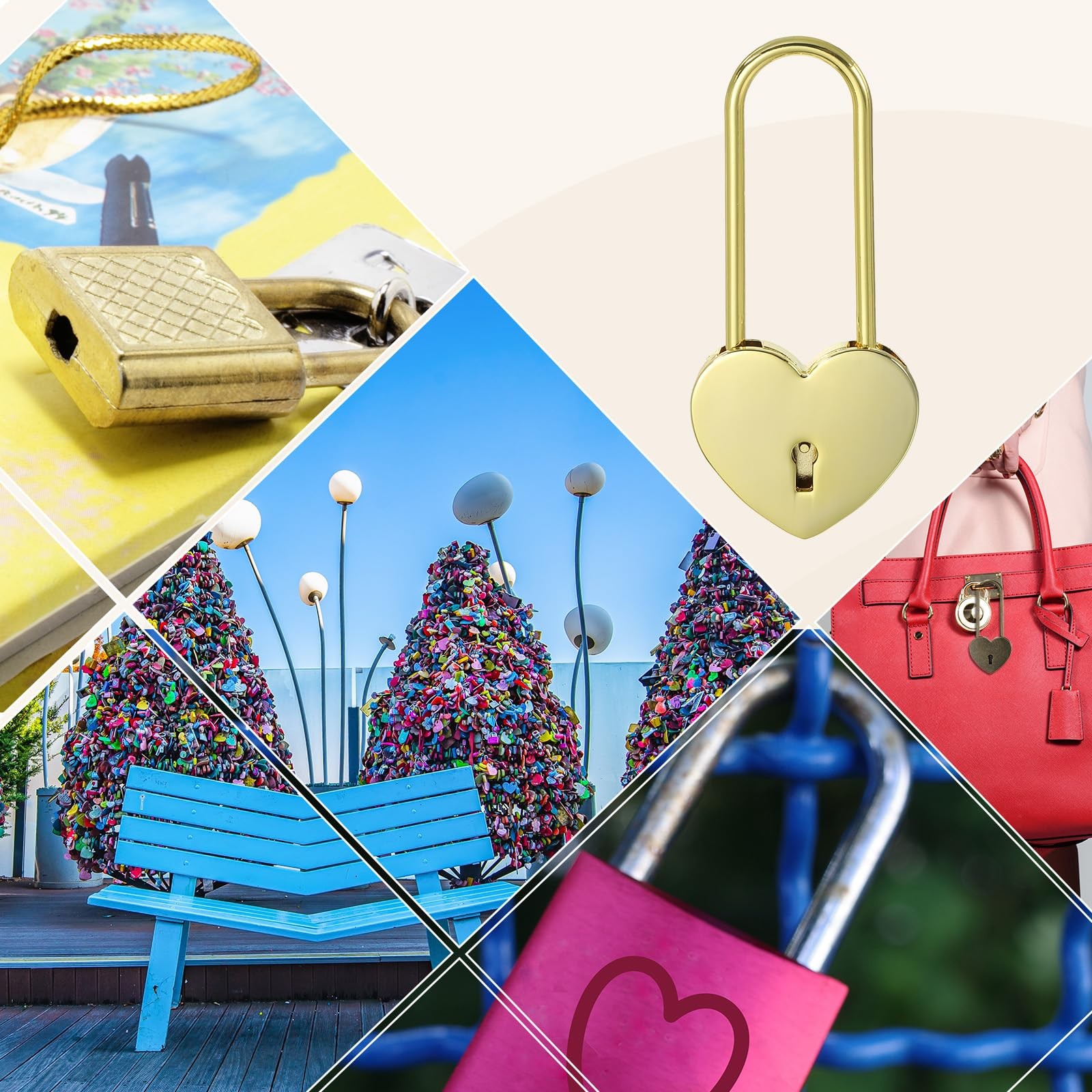 3.9 Inch Love Locks Heart Padlock with Key Set, Single Heart Couple Wishing L…