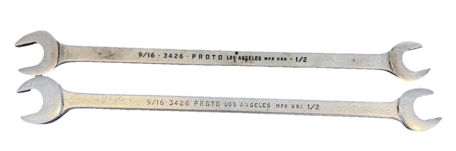 Proto 3426 Long Wrench Pair 1/2×9/16 LOS ANGELES USA 10in Vintage Open End