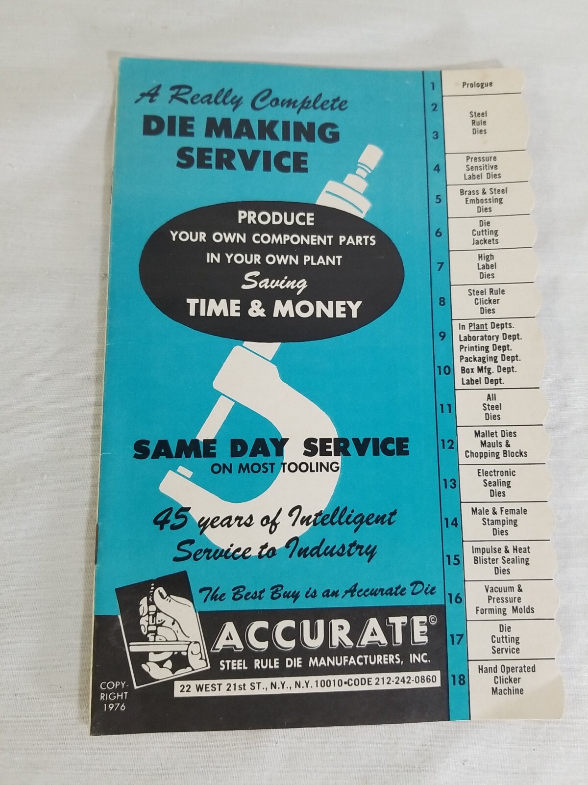 1976 Accurate Steel Rule Die Manufacturers New York Catalog Vintage