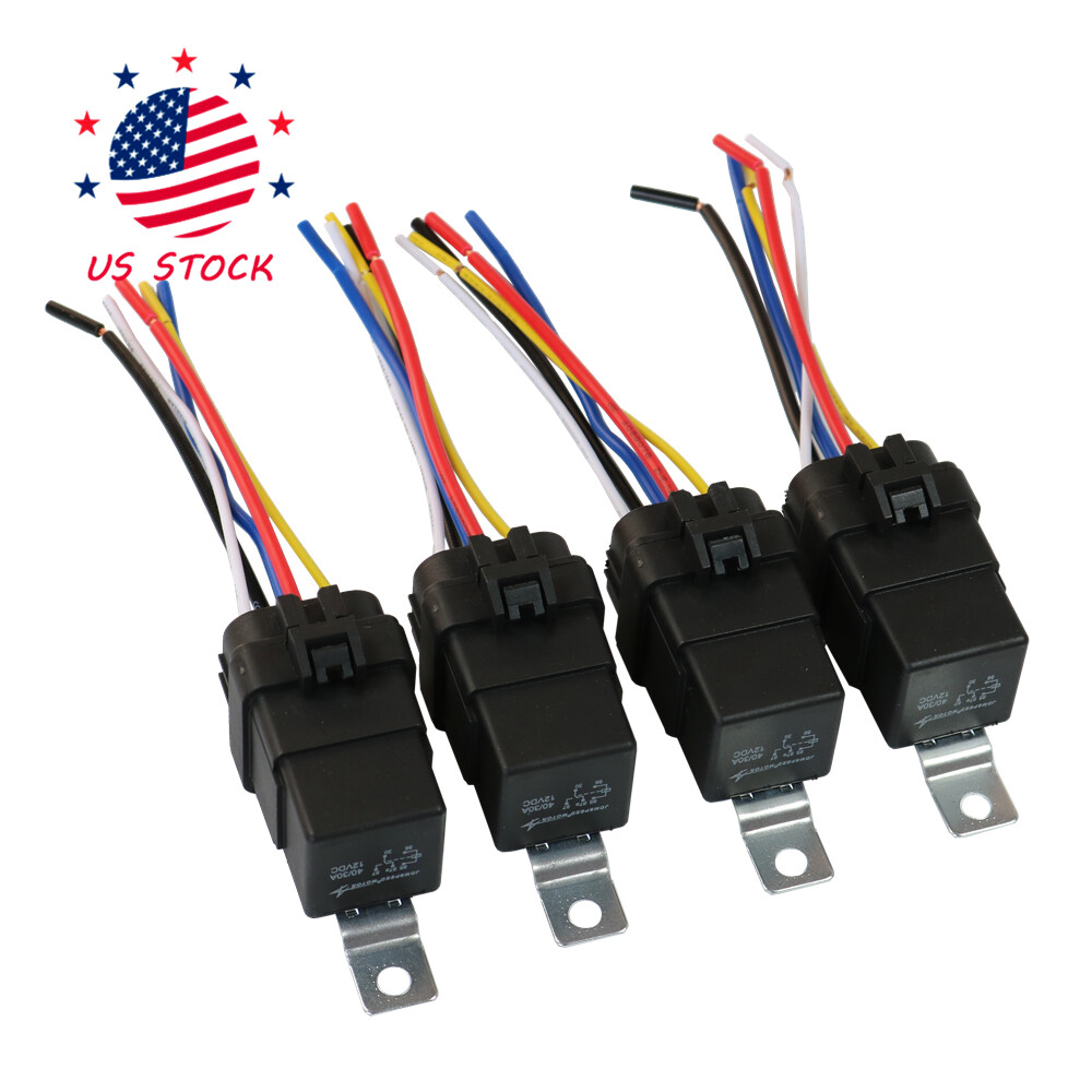 4 pack 5 pin & wire Heavy Duty Car Auto Relay 12V 40 amp Waterproof Plug Socket
