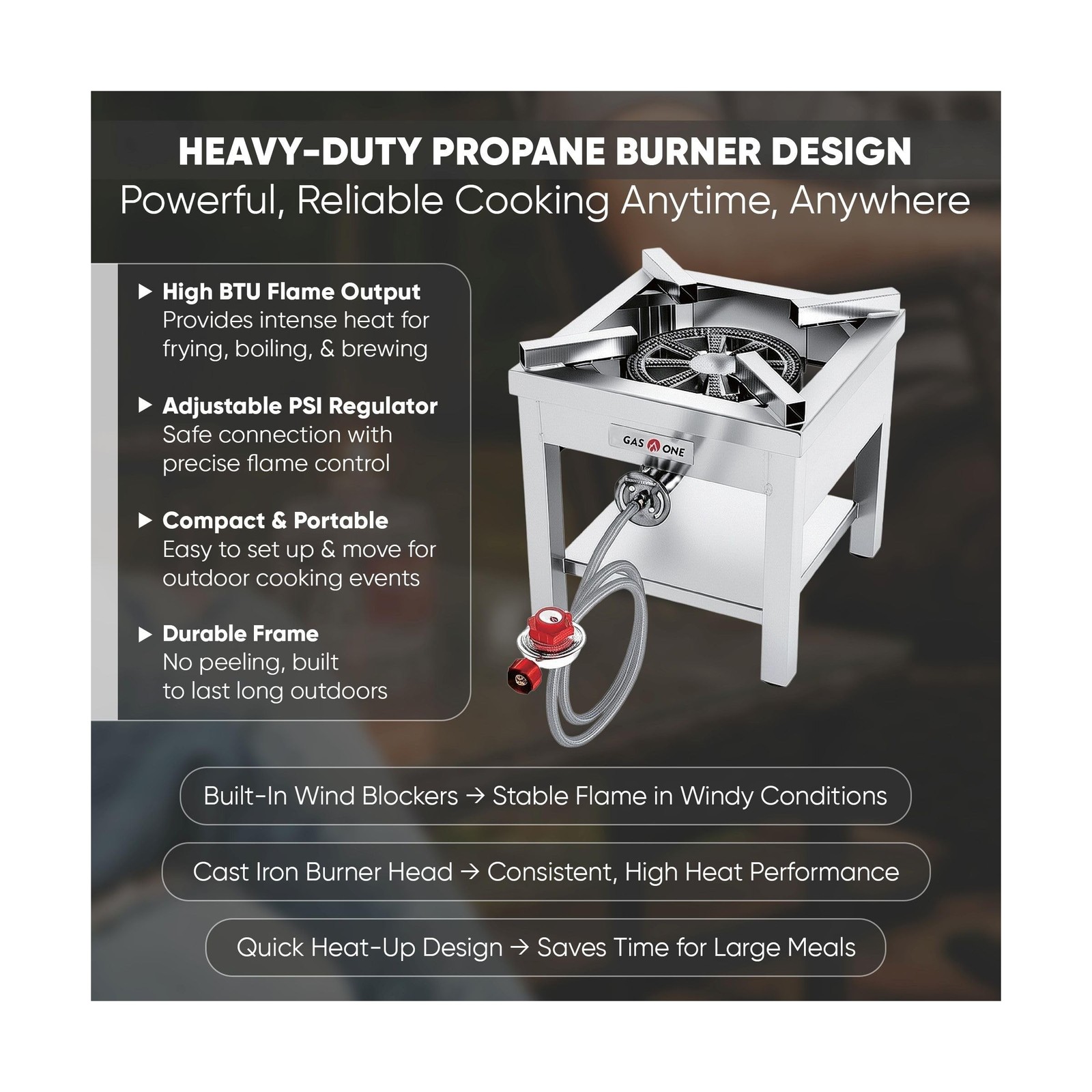 Stainless Steel Propane Burner Cooker W/ Regulator&Steel Braided Hose Turkey Fry