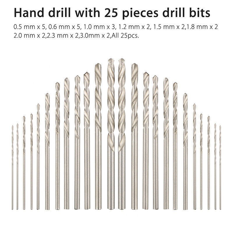 26Pcs Mini Micro Hand Drill Bit Kit Manual Keyless Chuck Pin Vise Rotary Tool zz