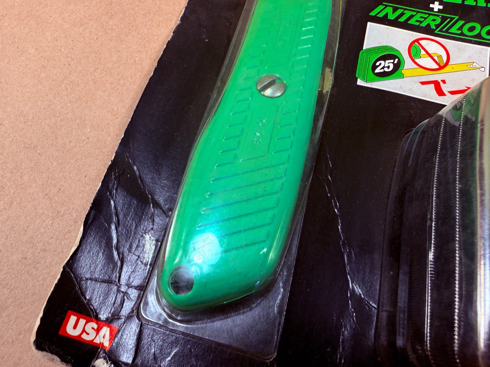 NOS STANLEY USA VTG 1995 POWERLOCK II 25′ Tape Measure + Interlock Utility Knife