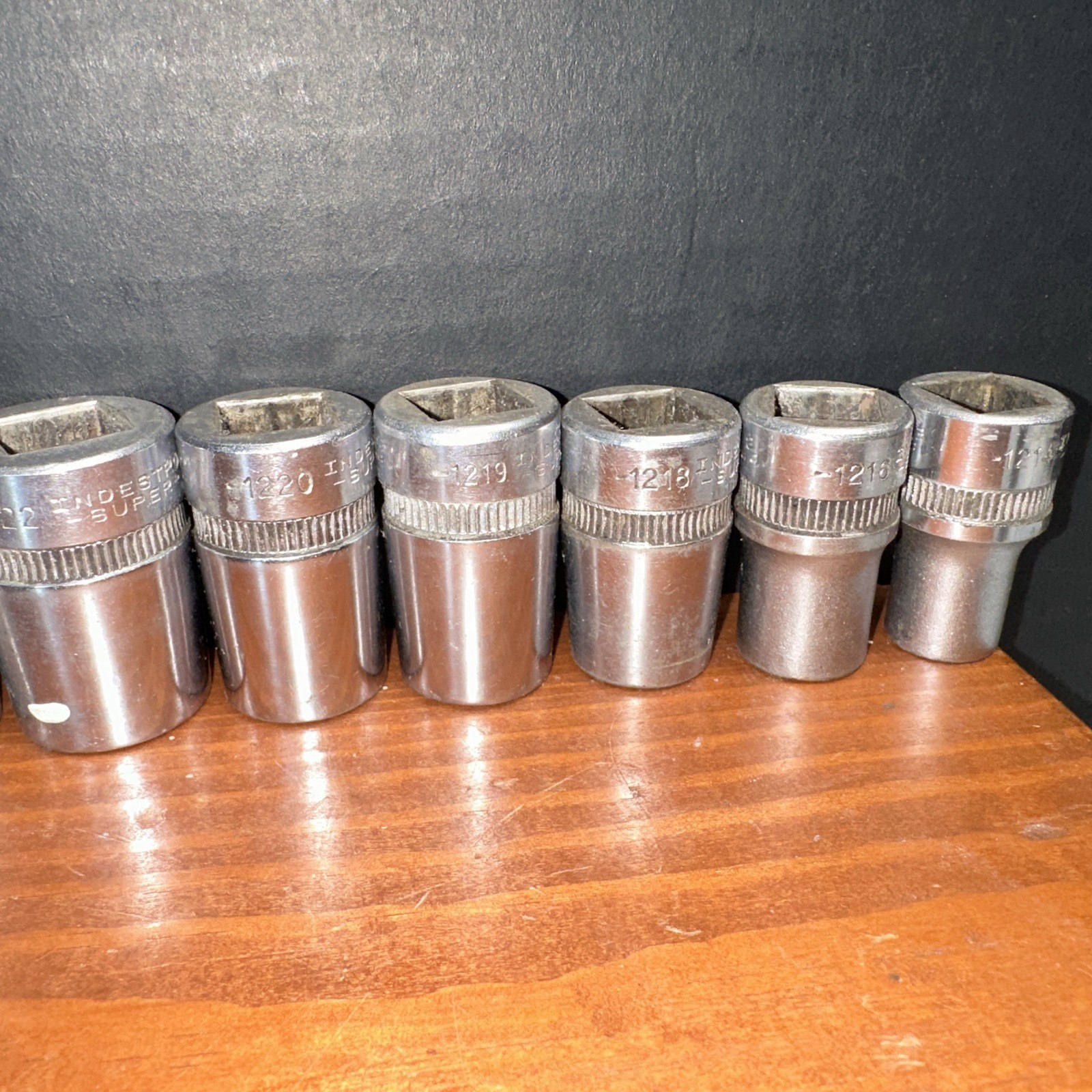 Vintage Indestro Super Socket ￼Set 13Pc. 1/2″Drive 12 Point 1 1/8″-7/16″th.