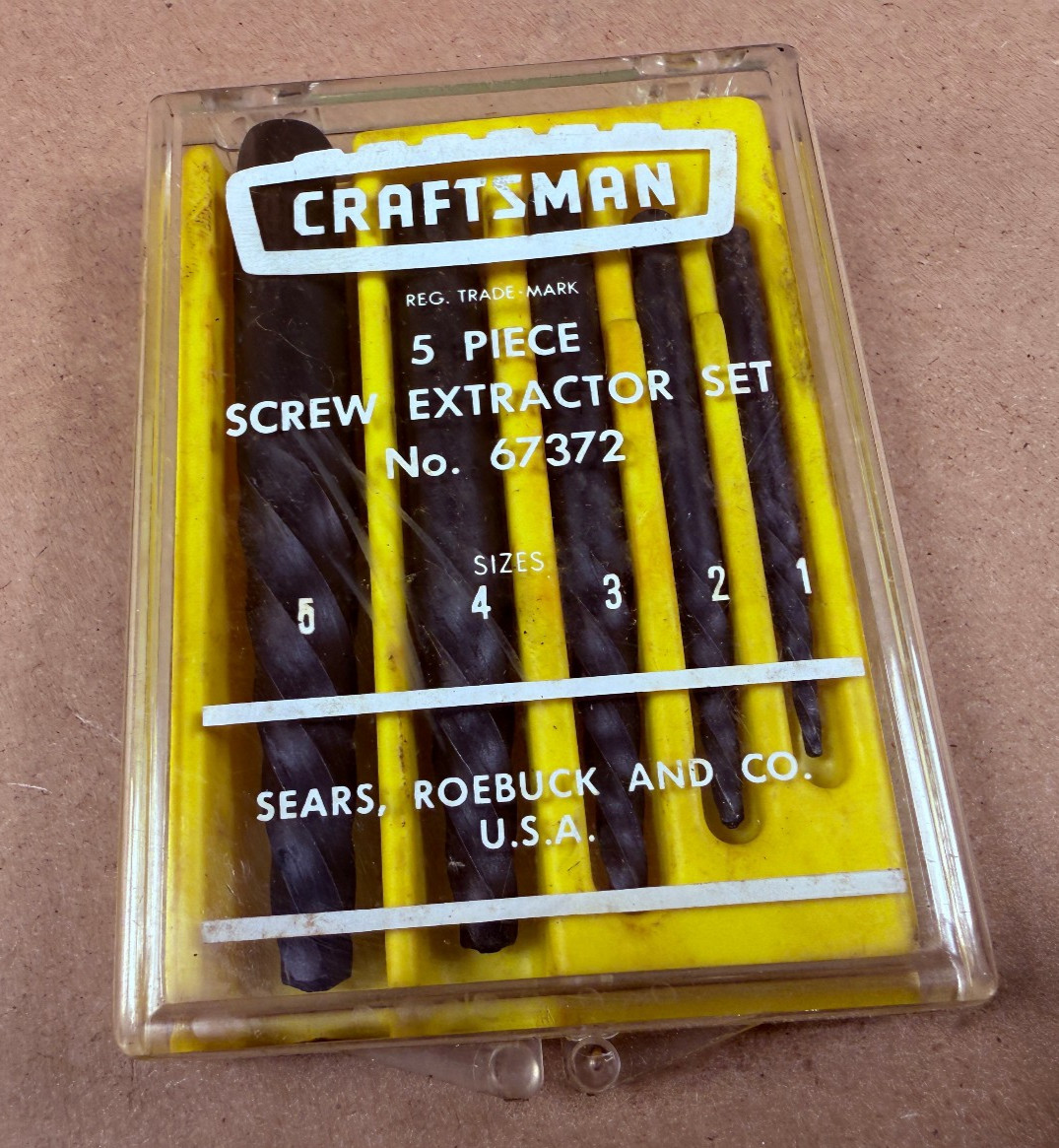 VINTAGE SEARS CROWN LOGO CRAFTSMAN 67372 5 Piece Screw Extractor Set MADE IN USA