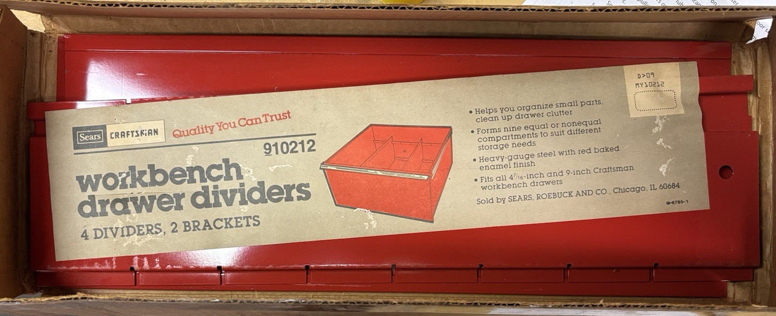 Craftsman Workbench Steel Drawer Dividers Vintage #910212 for 4″x9″ Drawers NOS