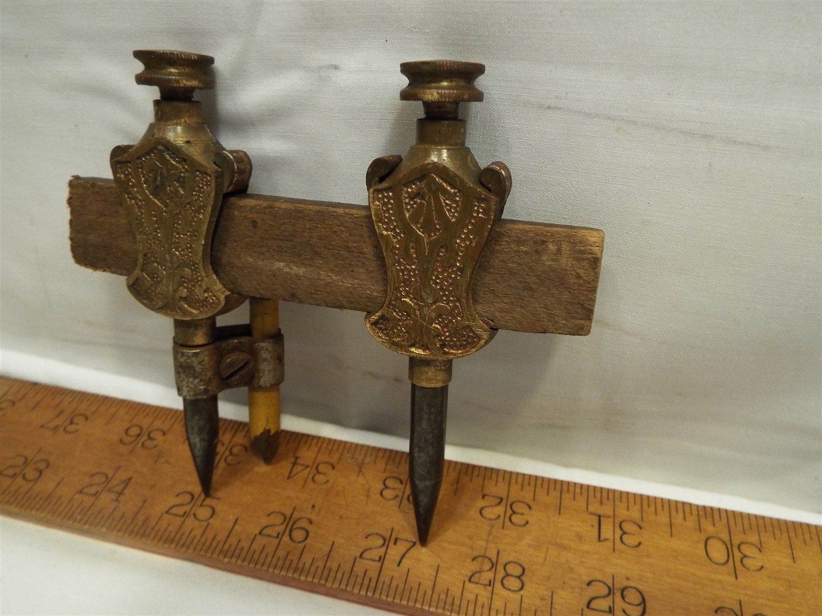 Pr Brass / Gun Metal Trammel Head Divider Points Machinist Tool Pencil Holder
