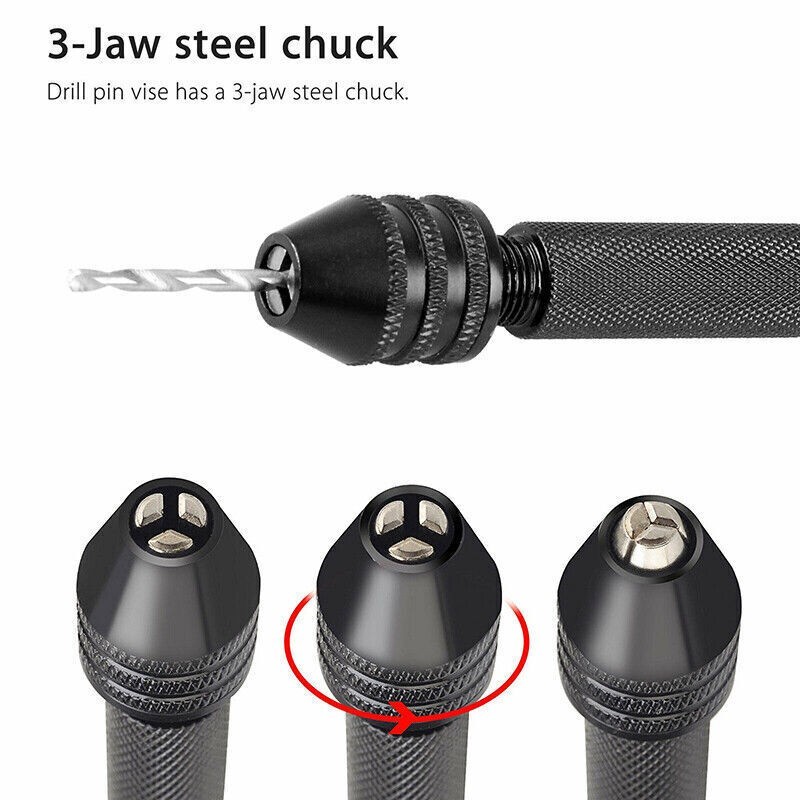 26Pcs Mini Micro Hand Drill Bit Kit Manual Keyless Chuck Pin Vise Rotary Tool xx