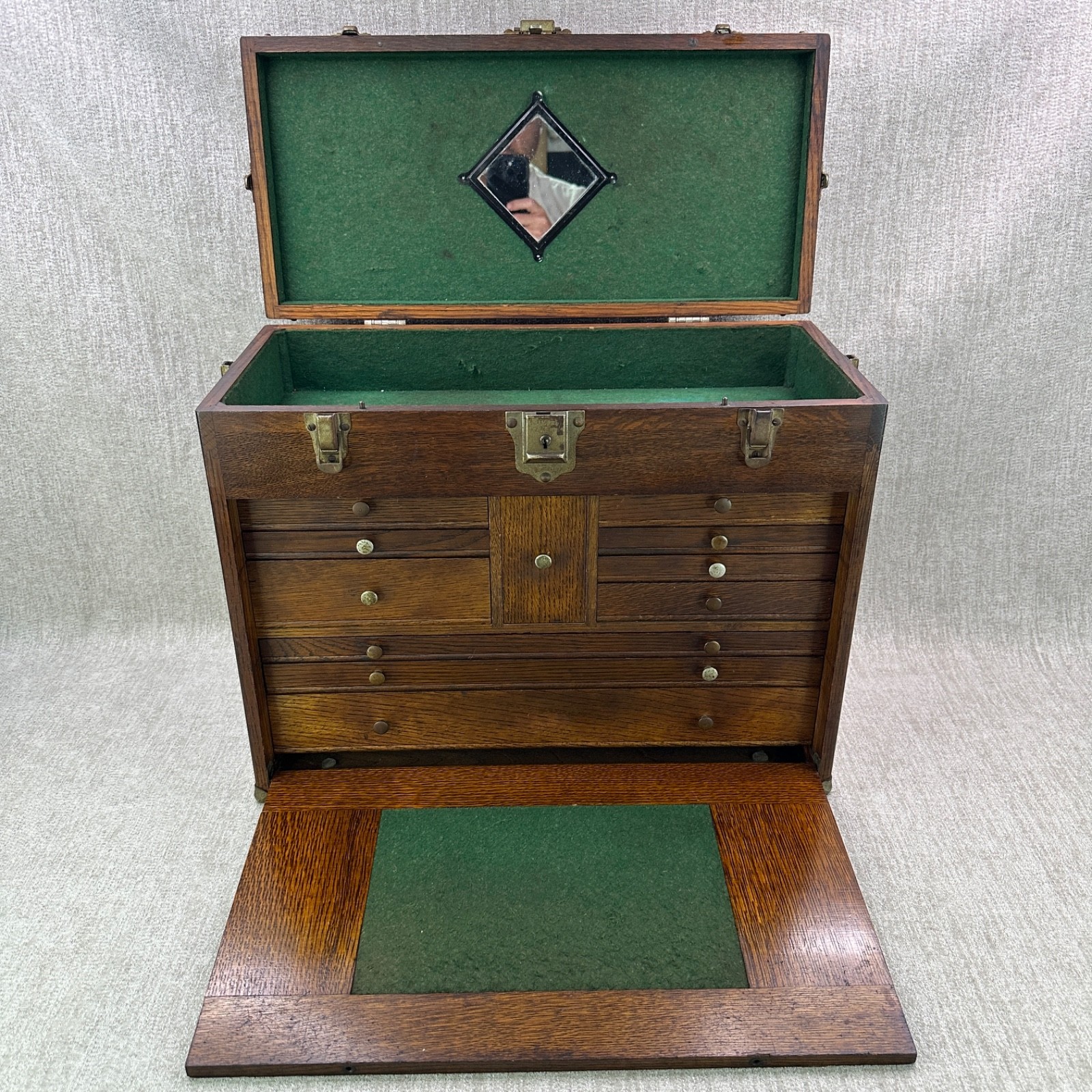 Vintage H. Gerstner & Son 11 Drawers Oak Wood Machinist Toolbox Chest No Keys