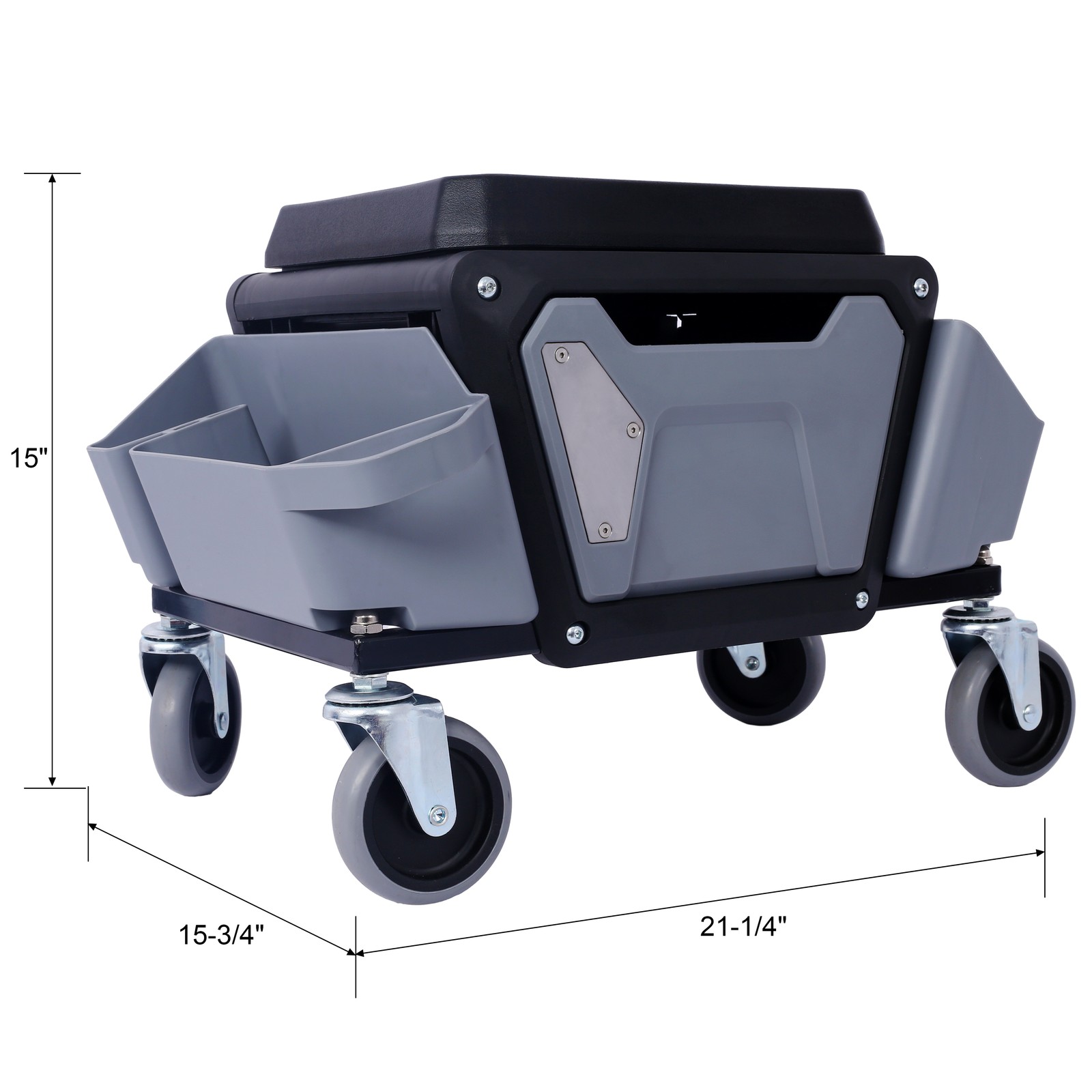 Heavy Duty Garage Stool 330lbs Load, Rolling Creeper w/ Wheels & Trays, Gray