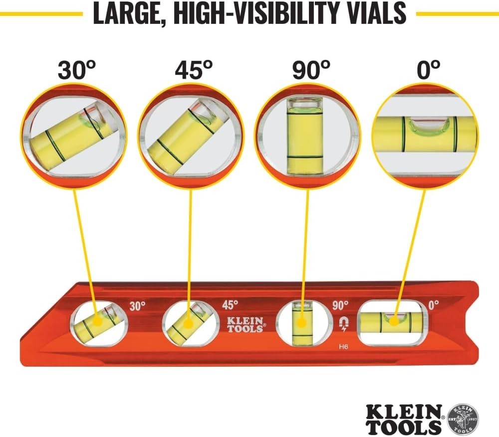 Easy-to-Carry 8-Inch Magnetic Level with High-Visibility Vials and Tapered Nose