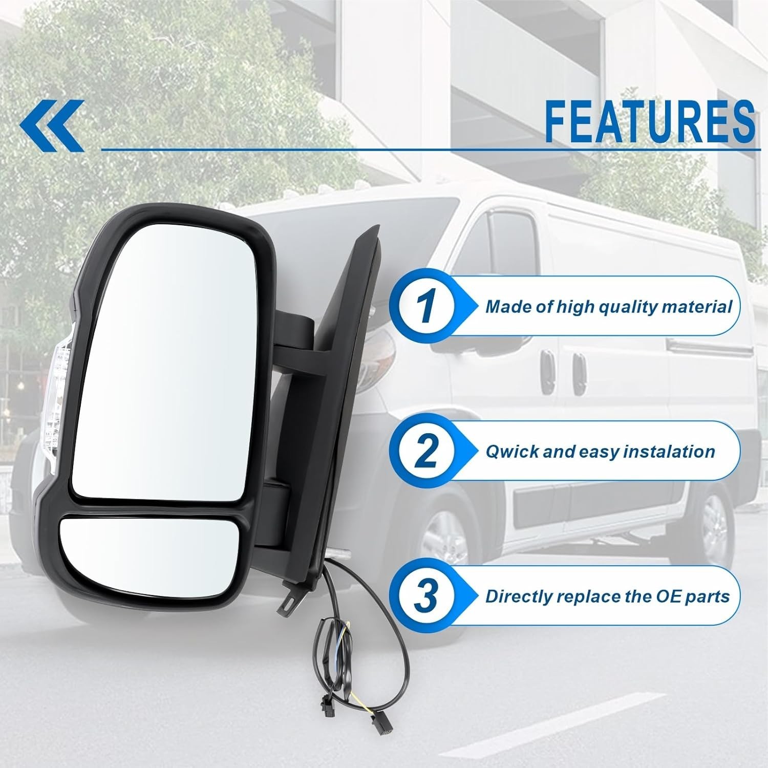 Left Driver Side Mirror Compatible with 2014-2025 Ram Promaster 1500/2500/3500 w