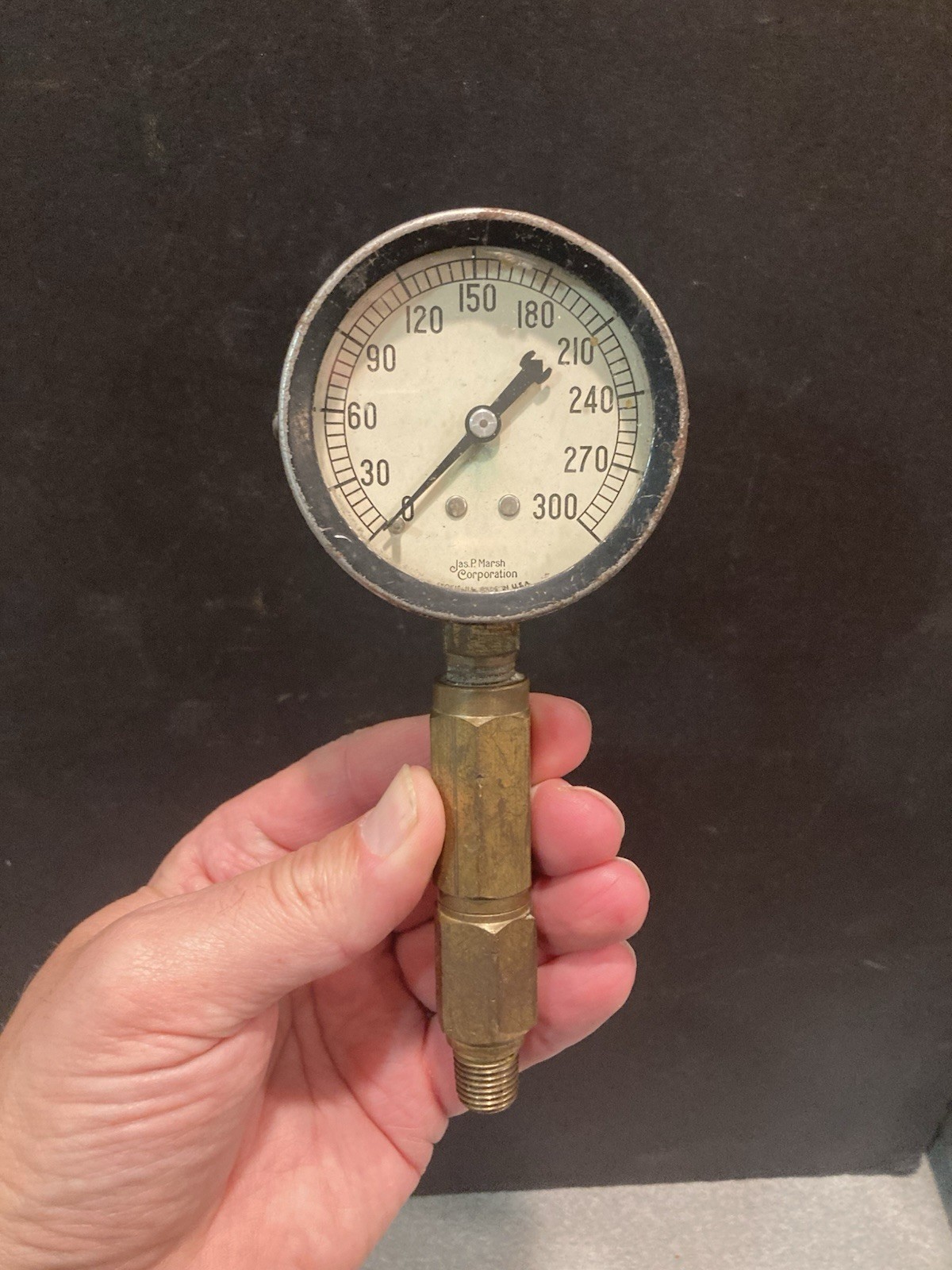 Vintage USA Jas P Marsh Pressure Gauge Gage 0-300 Steampunk Brass & Steel .
