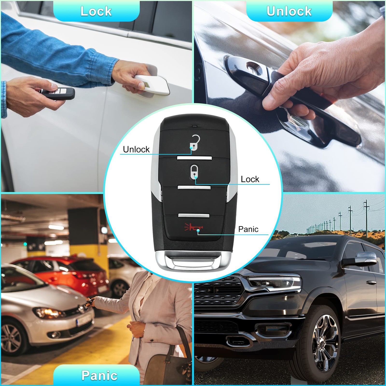 X AUTOHAUX Replacement Keyless Entry Remote Car Key Fob 3.03″x1.61″, Black