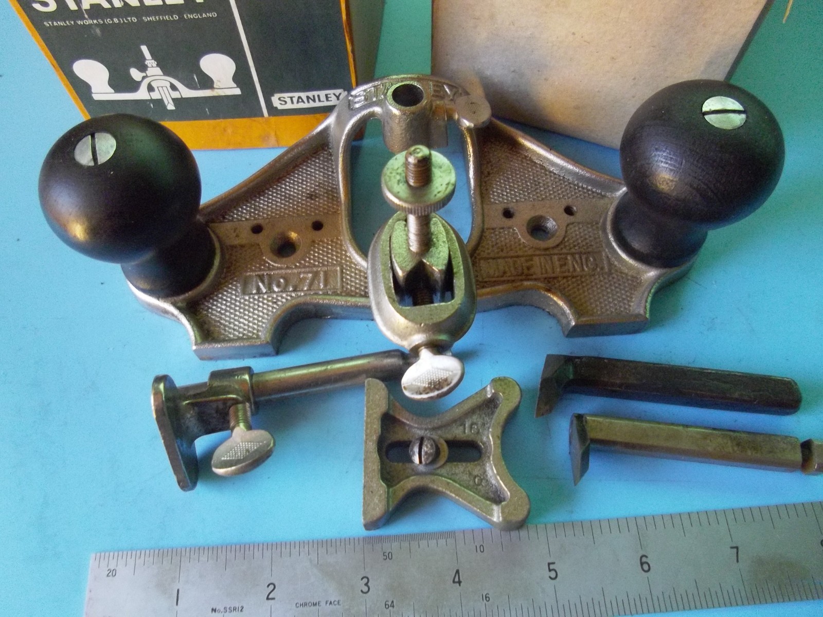 Stanley No.71 Router Plane Woodworking Tool – Original Box, 2 Irons, Good Con.
