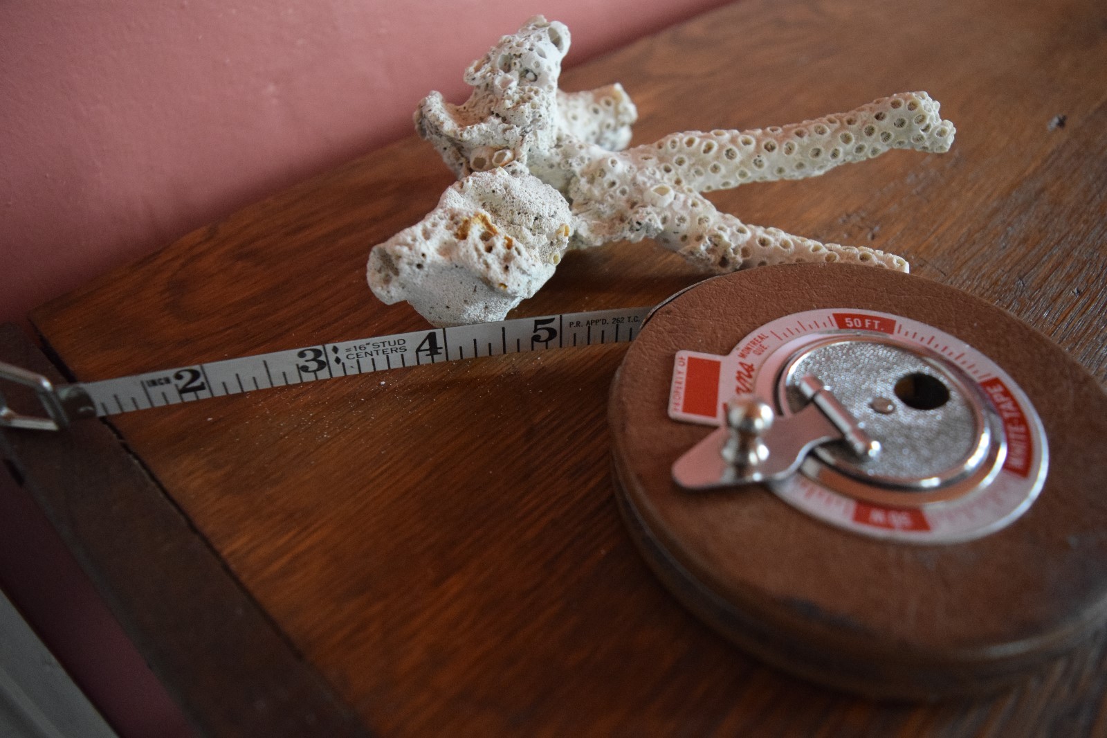 Vintage Evans 50 FT White ReelTape Measure~Brown Leatherette